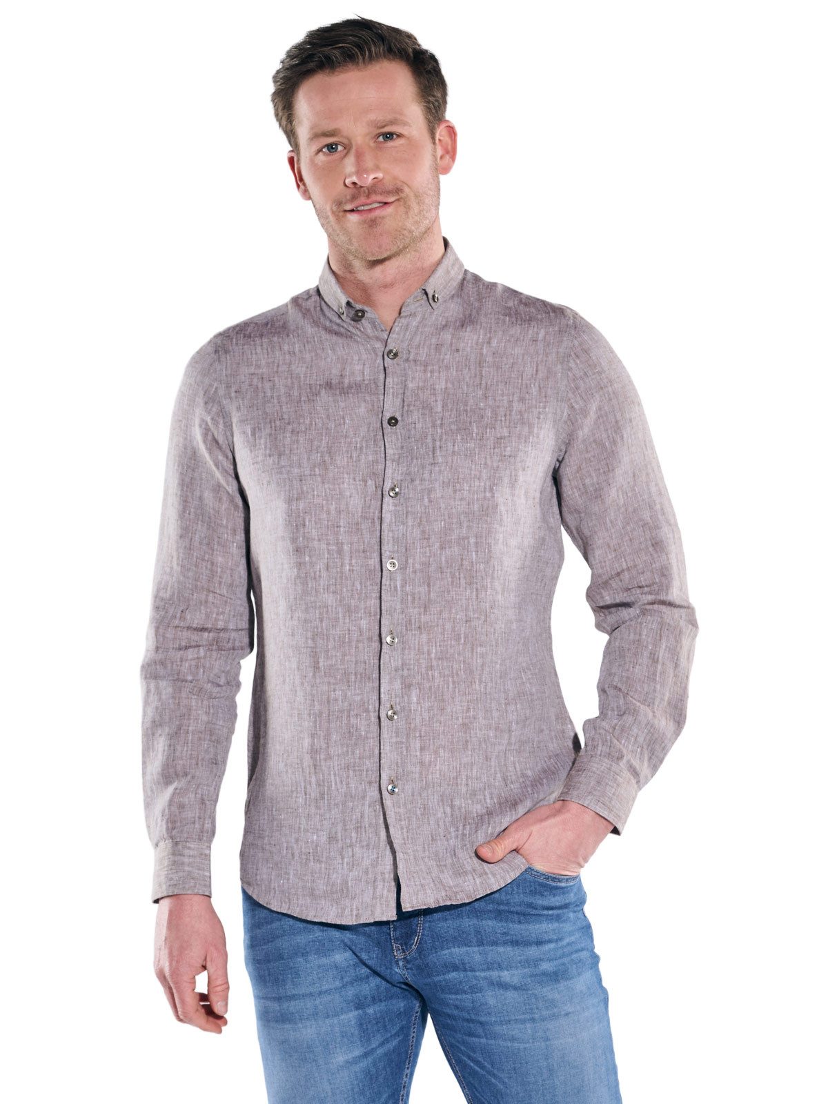 ENGBERS GERMANY Langarmhemd Herren Softes Leinenhemd, Braun