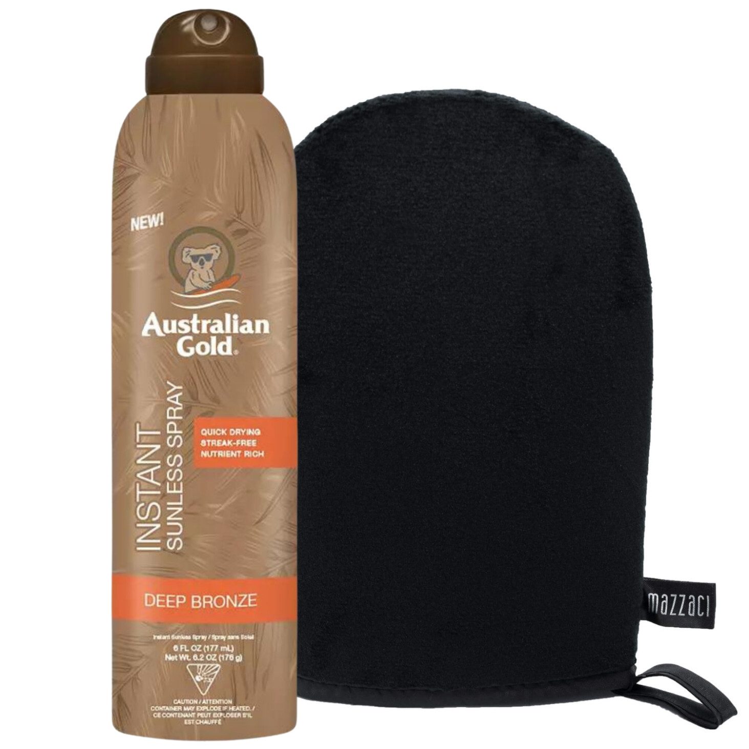Australian Gold Selbstbräunungsspray Australian Gold Instant Sunless Spray mit Applikationshandschuh, Pflegeset, Für gleichmäßiges Auftragen mit dem beiliegenden Handschuh