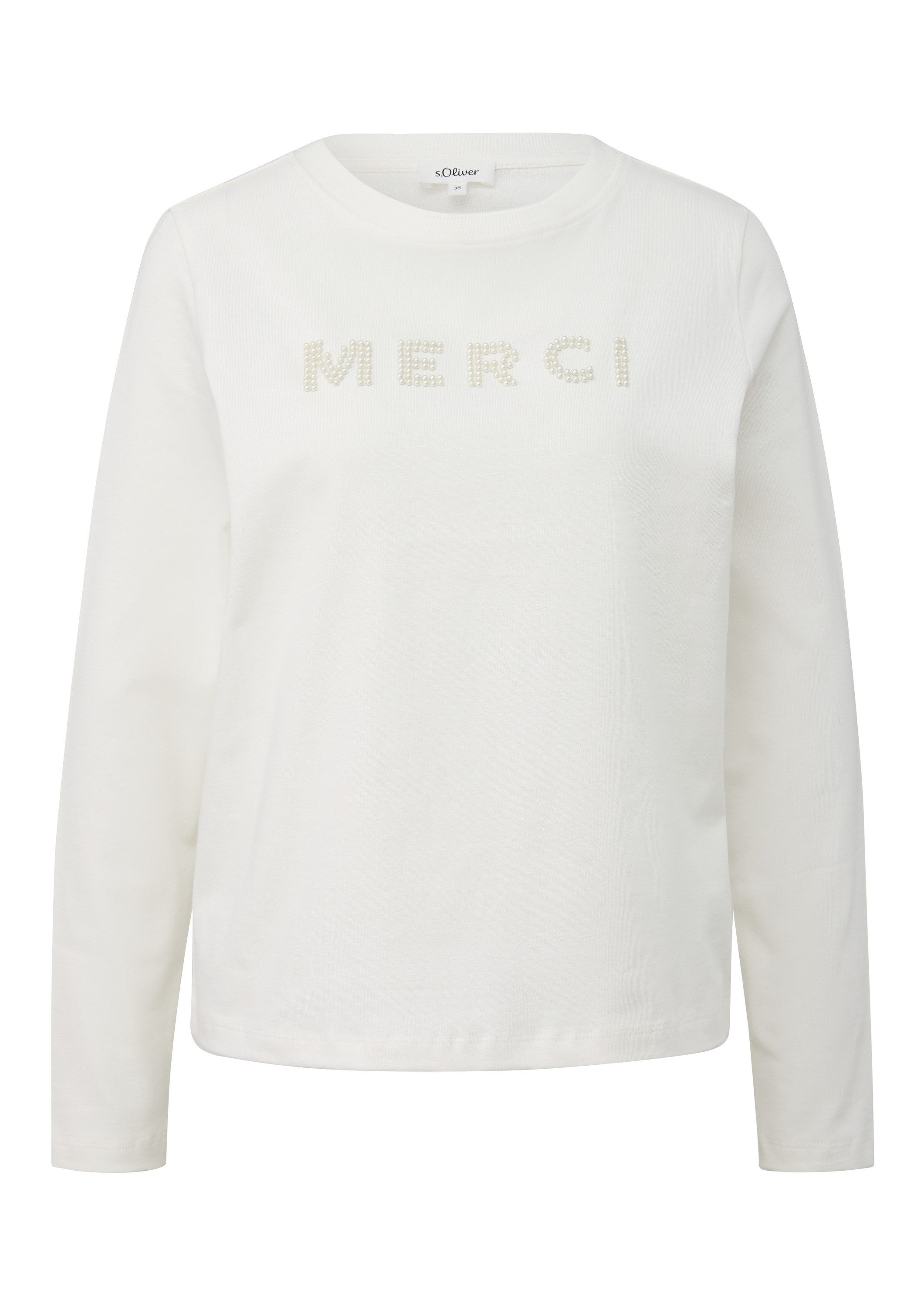 s.Oliver Langarmshirt T-Shirt Longsleeve mit Perlenschriftzug günstig online kaufen