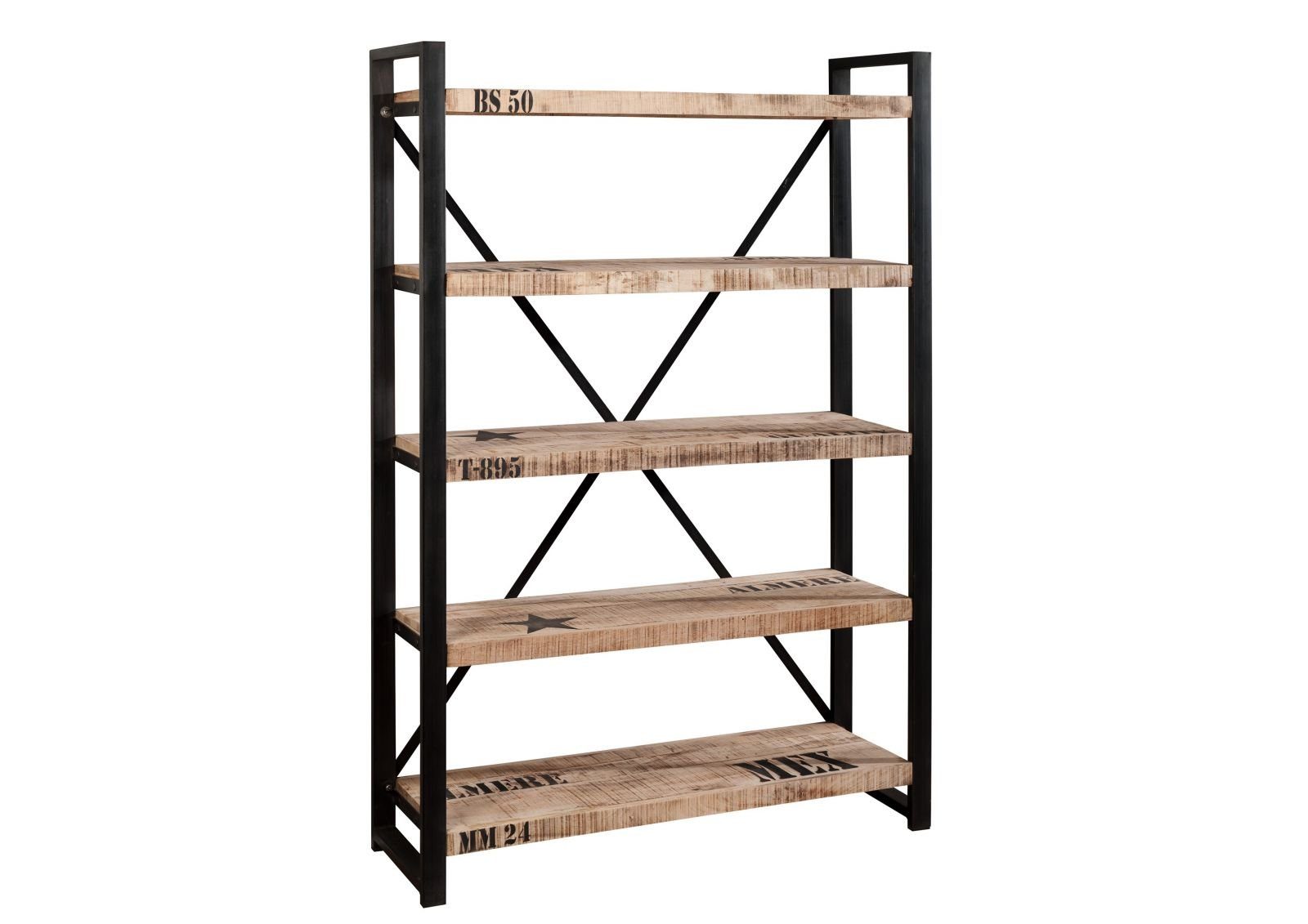 Massivmoebel24 Bücherregal, 1-tlg., Regal Mango 120x40x180 natur bedruckt FACTORY #144