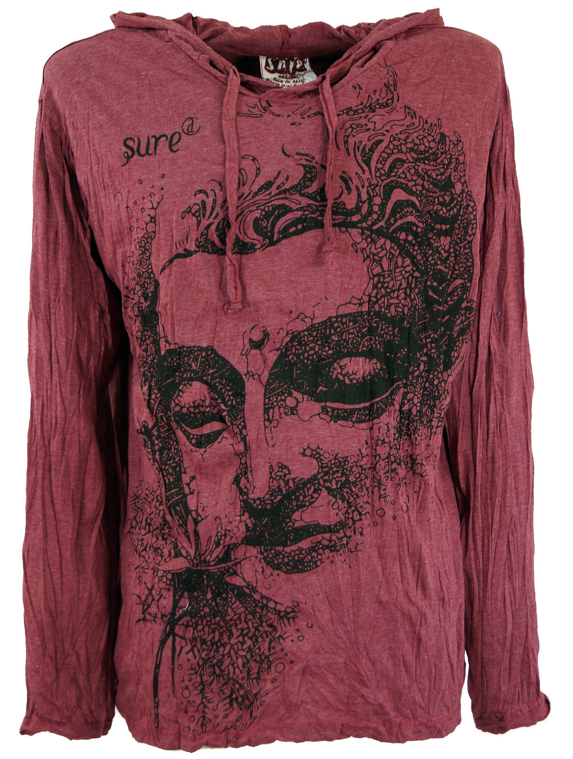Guru-Shop T-Shirt Sure Langarmshirt, Kapuzenshirt Dreaming Buddha.. Goa Style, Festival, alternative Bekleidung bordeaux