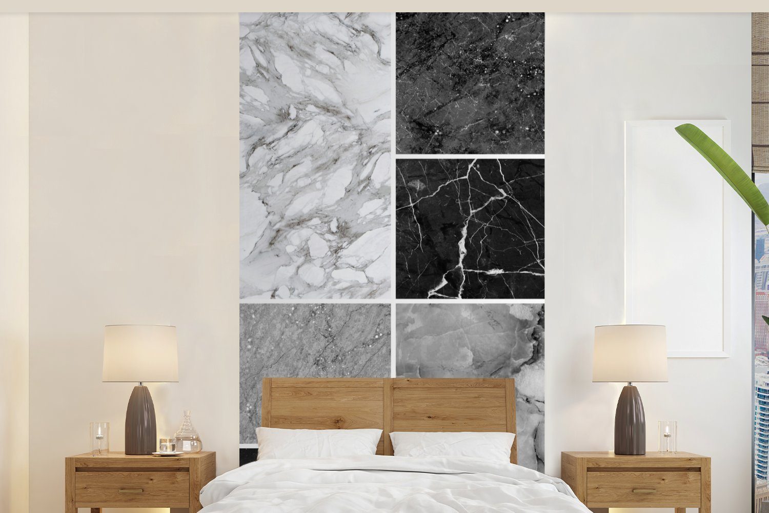 MuchoWow Fototapete Marmor - Schwarz - Weiß, Matt, bedruckt, (2 St), Vliestapete für Wohnzimmer Schlafzimmer Küche, Fototapete