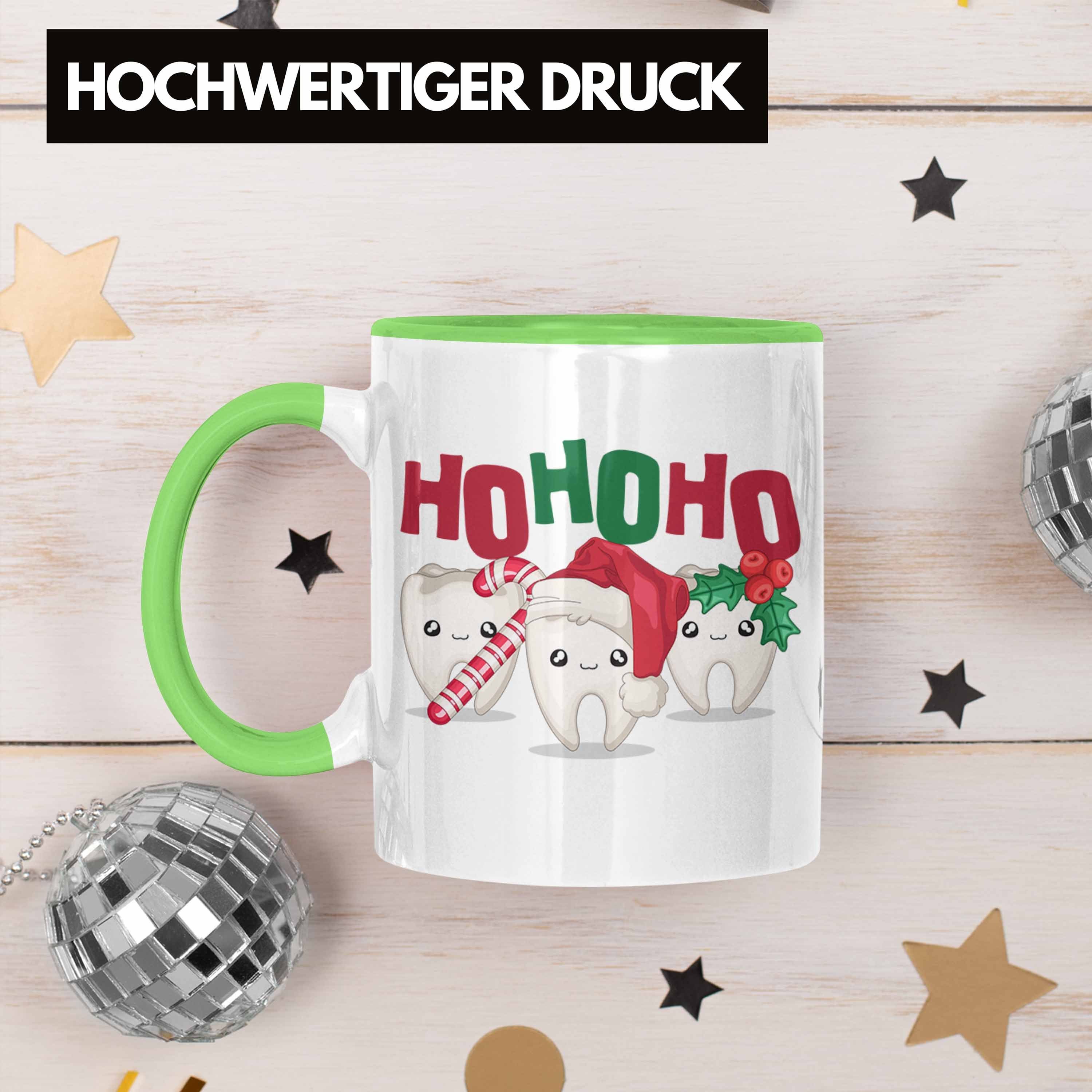 Tasse Ho Ho Ho Zahnarzt Trendation Zahnarztassistent Geschenk Zahn-Gr Weihnachten Grün Tasse