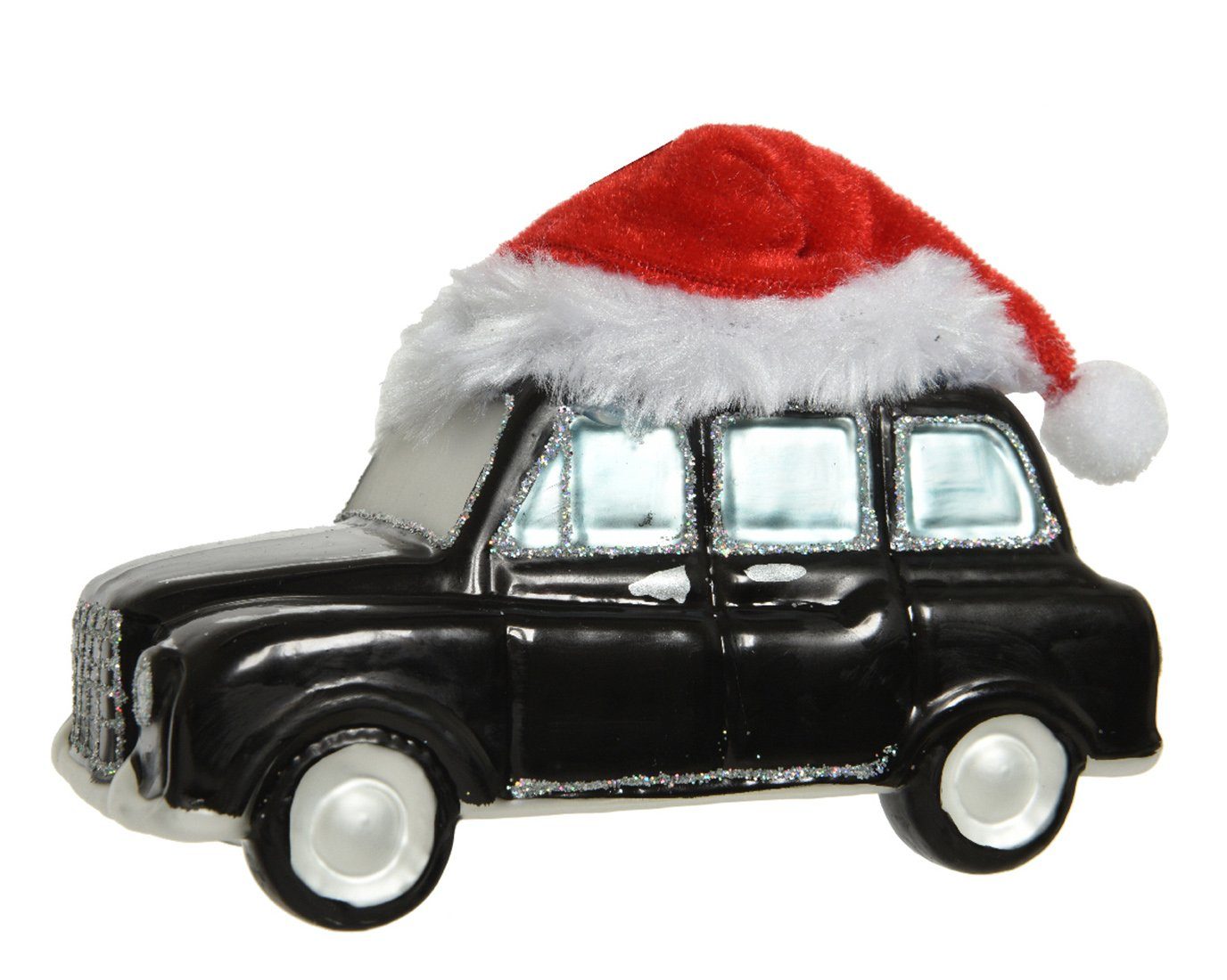 Decoris Christbaumschmuck schwarz mit 11,9cm Glas Auto Weihnachtsmütze Christbaumschmuck, season decorations