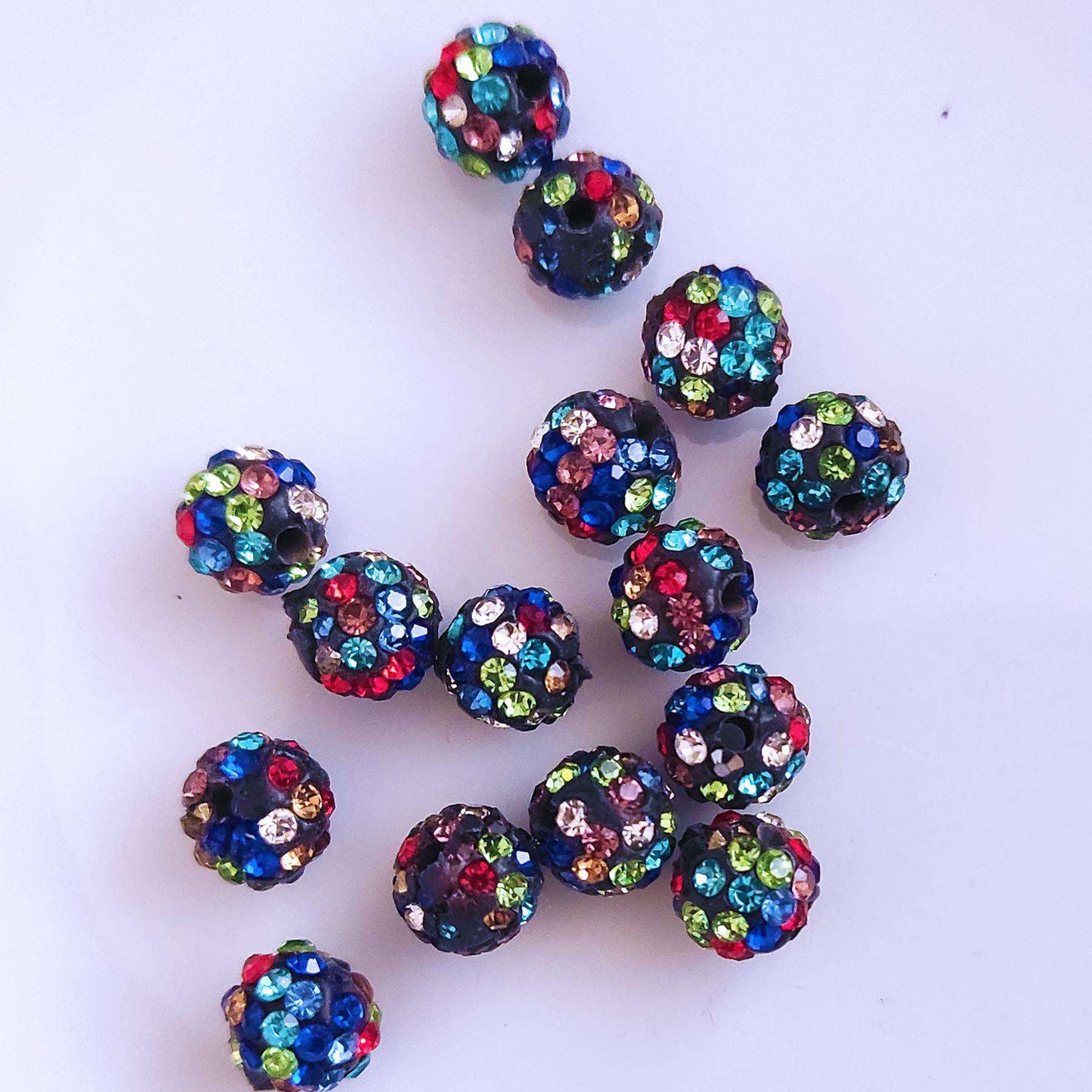 Kopper-24 Bastelperlen Shamballa Perlen, glitzer, 8 mm, 15 Stück, Schwarz bunte Kristalle