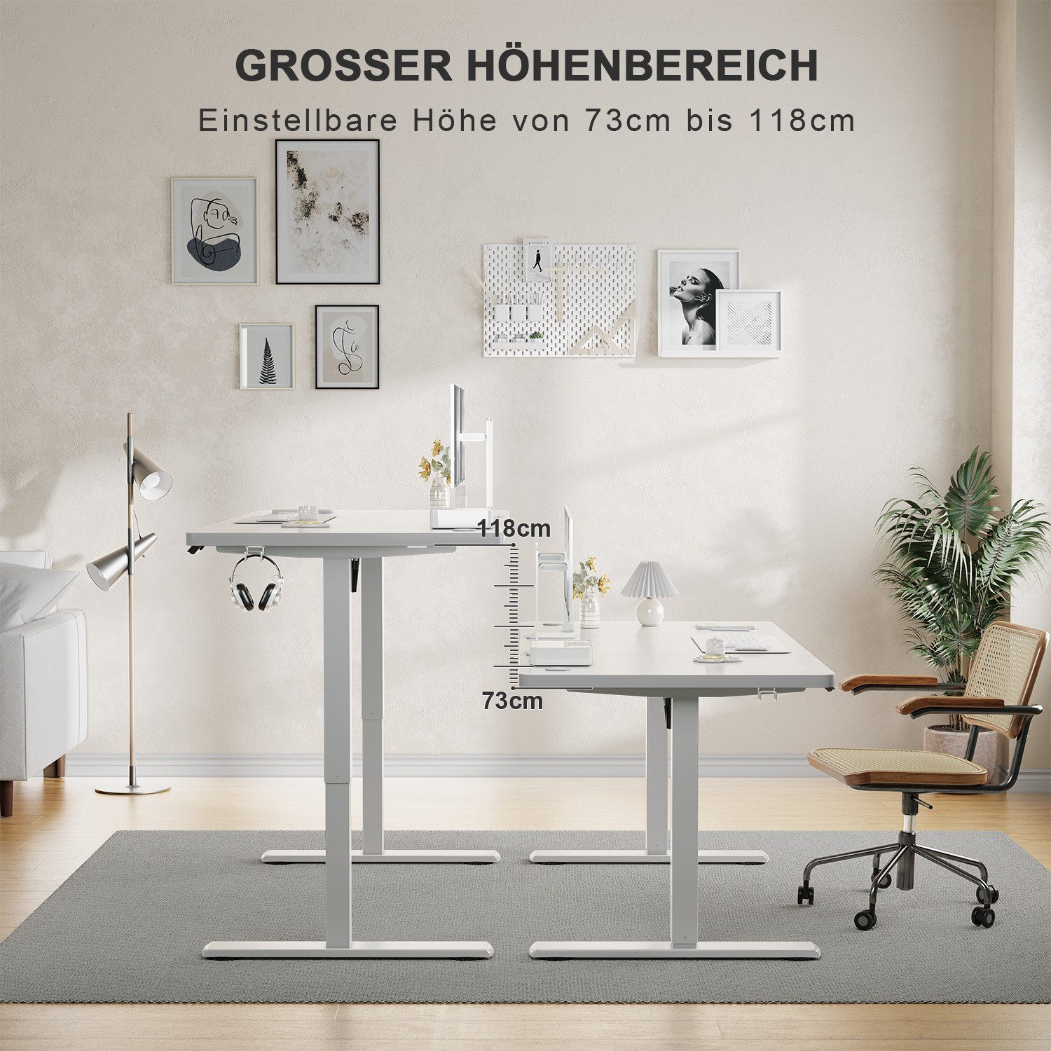 Furnicopia Schreibtisch Höhenverstellbarer mit USB-Ladefunktion und Wecker-Erinnerung (2 Höheneinstellungen 5 Farben und 6 Größen fur eine Vielzahl von Arbeits- – Bild 4 von 5