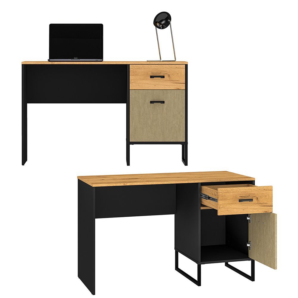 Lomadox Jugendzimmer-Set mit 5-tlg), in Schreibtisch (Sparset, schwarz/Eiche/sandfarben CASPER-131