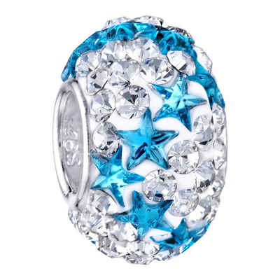Materia Bead Charms Perle Sterne Glitzer Strass Blau Silber 1607, Kern aus 925 Sterling Silber