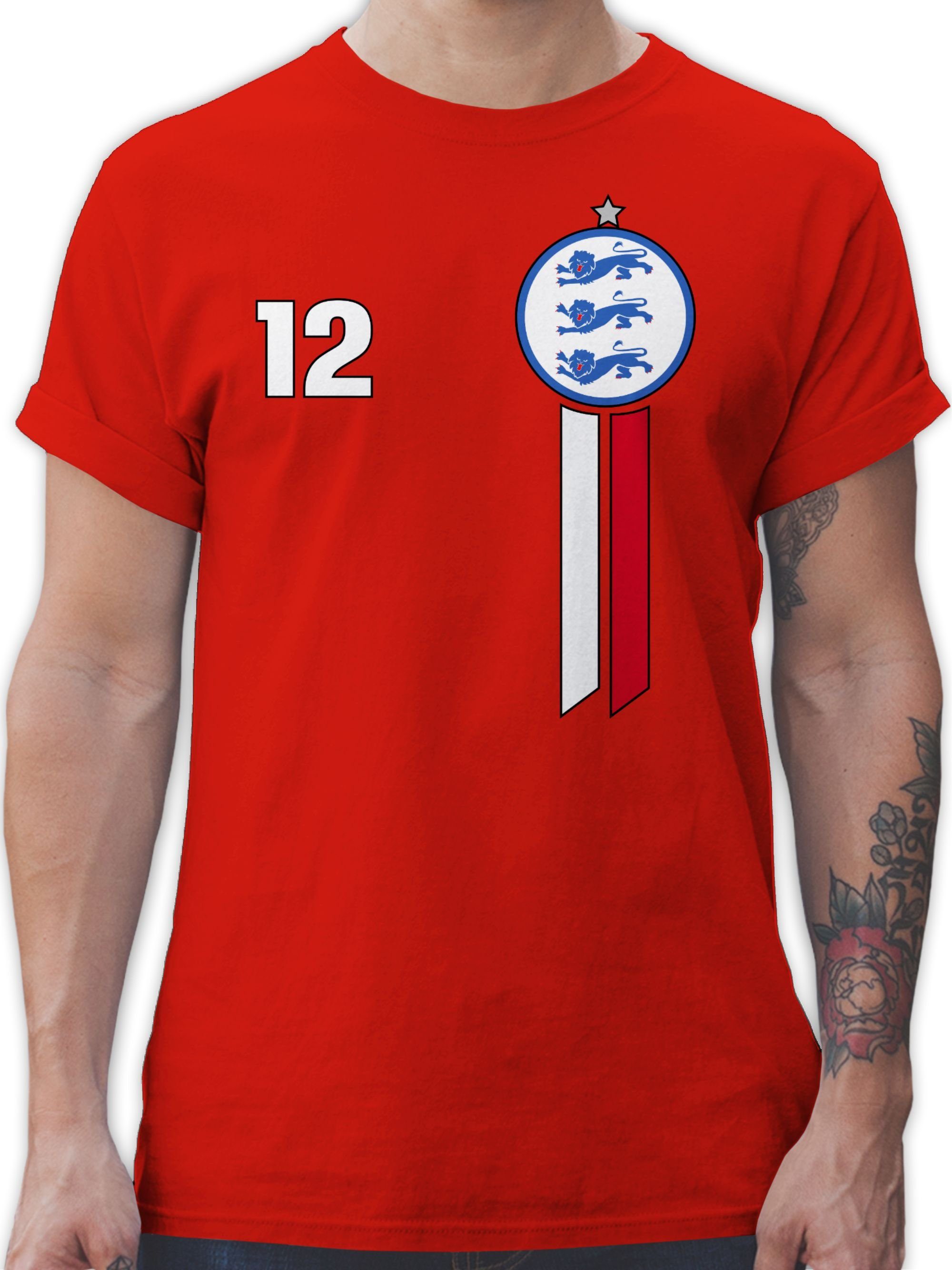 Shirtracer T-Shirt 12. Mann England Emblem Fussball EM 2024 03 Rot
