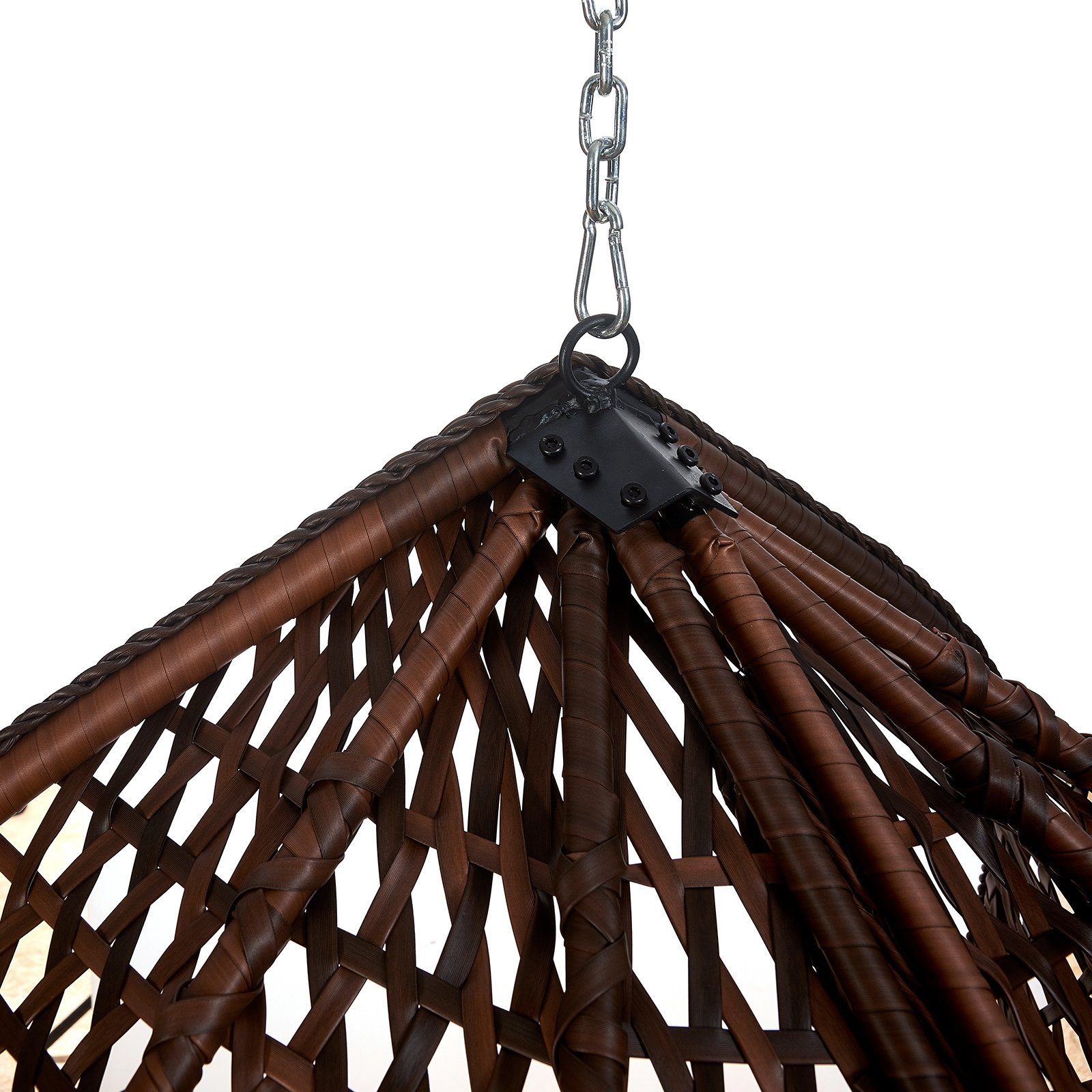 RAMROXX Hängesessel Luxus Style XXL Rattan Korb und Gestell Braun mit Relaxkissen Beige – Bild 4 von 5