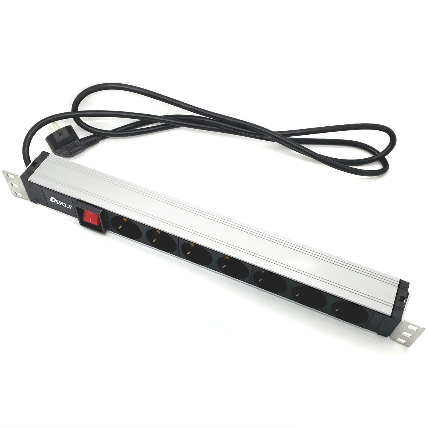 ARLI Steckdosenleiste 7 fach für Netzwerkschrank 19" Serverschrank 1U Steckdosenleiste 7-fach (Universal, Schutzkontaktsteckdosen, Kabellänge 1.5 m), An-/Ausschalter, Gehäuse aus Aluminium Profil