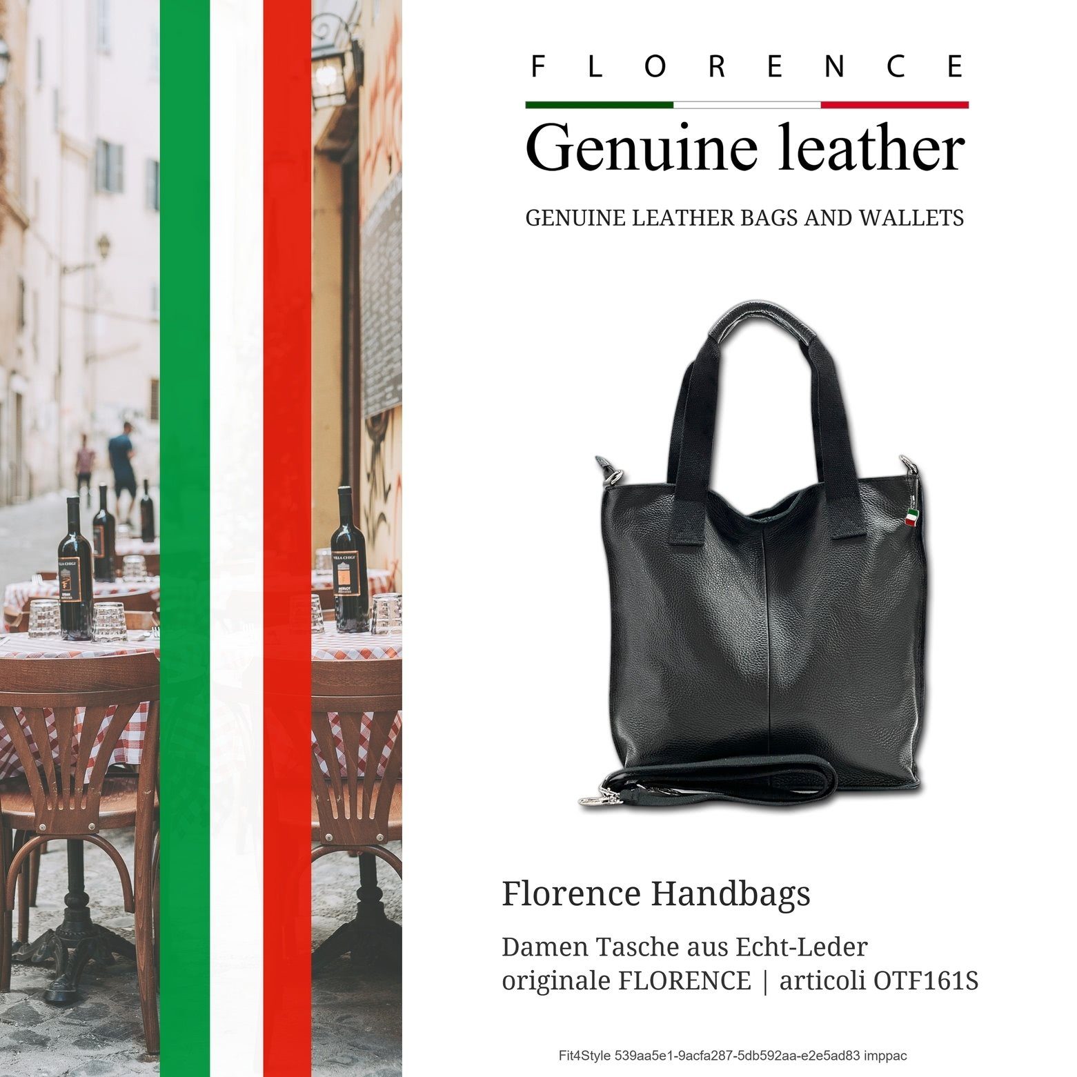 FLORENCE Schultertasche Florence Echtleder Umhängetasche Damen (Schultertasche), Damen Leder Schultertasche, Shopper, schwarz ca. 44cm