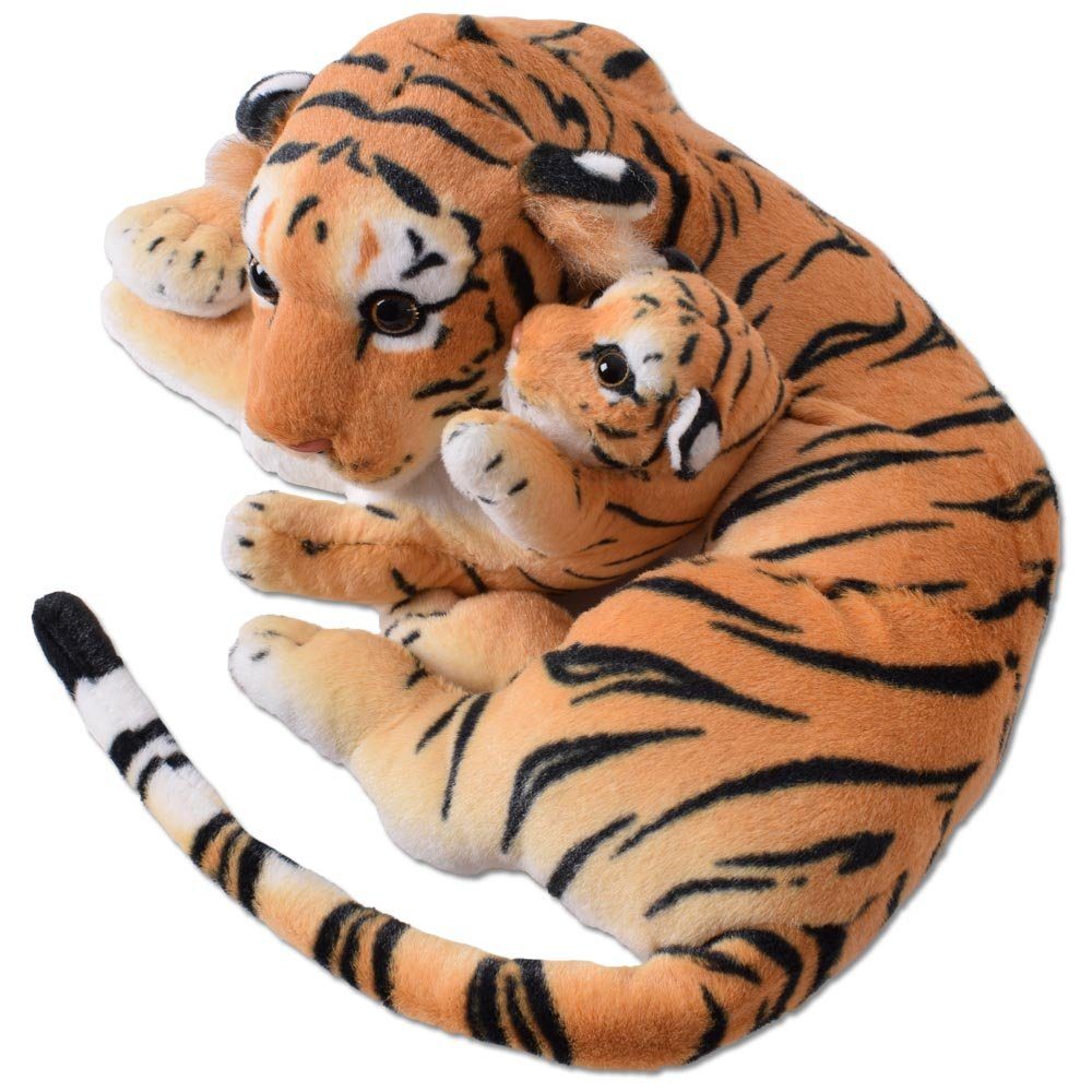 TE-Trend Kuscheltier Tiger mit Tigerbaby Deko Plüschtier Set Stofftier 60cm (Tigermama mit Tigerbaby), dekoratives Tigerpaar