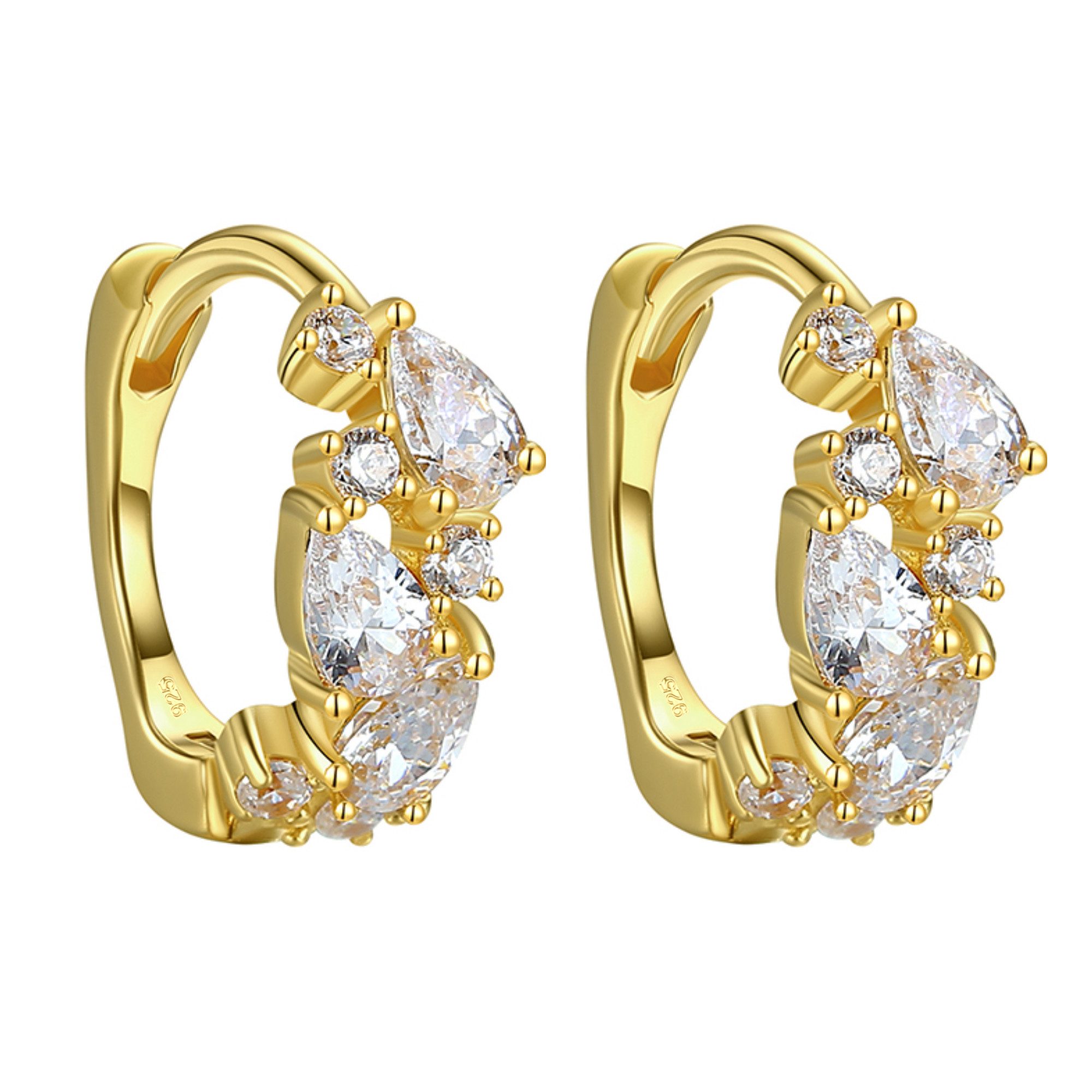 LÖB Paar Creolen 925 Silber Ohrringe Creolen Tropfen Zirkonia Steine 585 Go günstig online kaufen