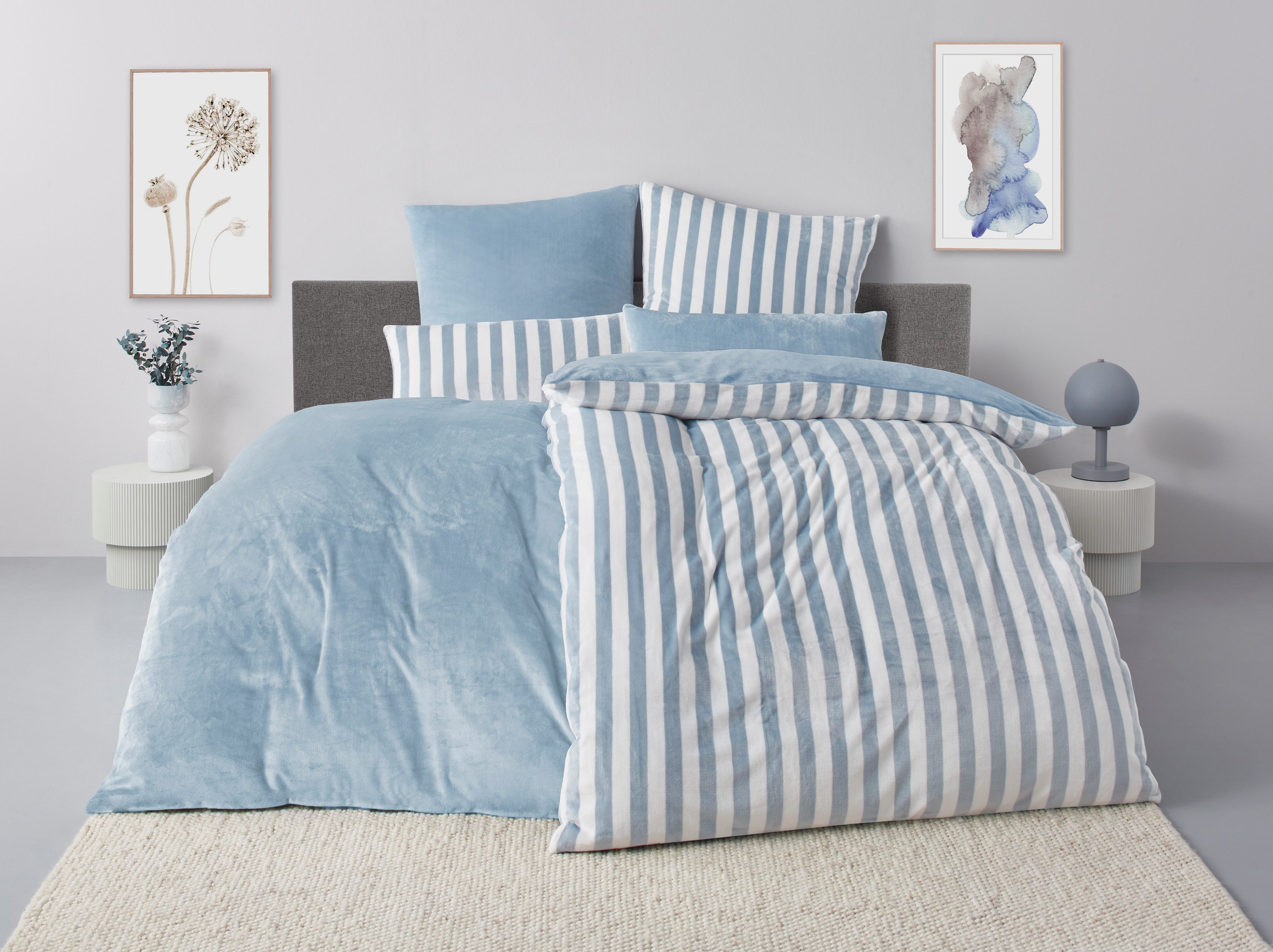 OTTO home Wendebettwäsche Greta in verschiedenen Qualitäten, Fleece, 2 teilig, Bettwäsche mit Streifen, ab 135x200 cm, NEU: auch in Fleece Qualität