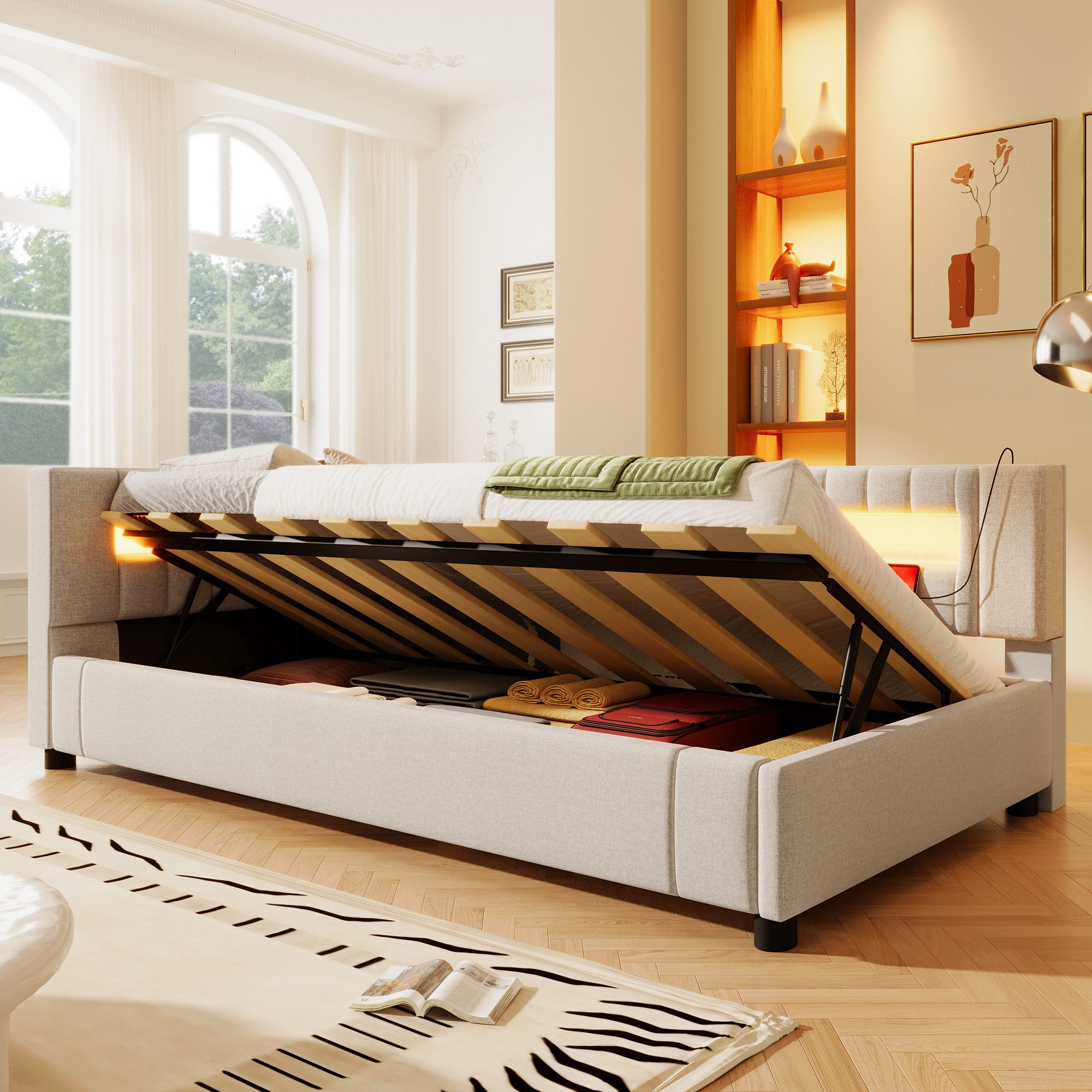 Flieks Daybett, Hydraulisches LED Polsterbett Schlafsofa günstig online kaufen