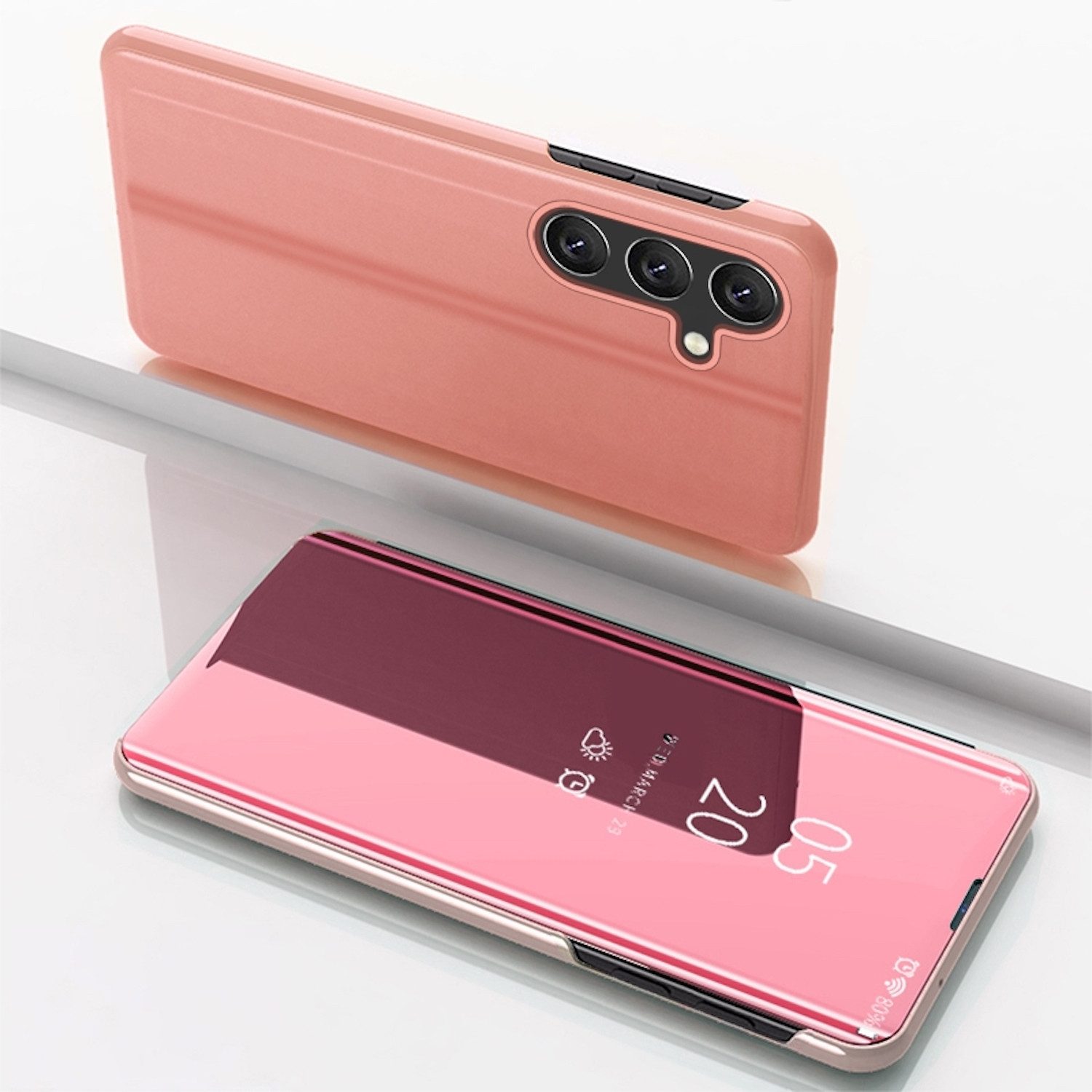Handyhülle Für Samsung Galaxy S23 FE View Spiegel Handy Smart Cover Wake UP Case