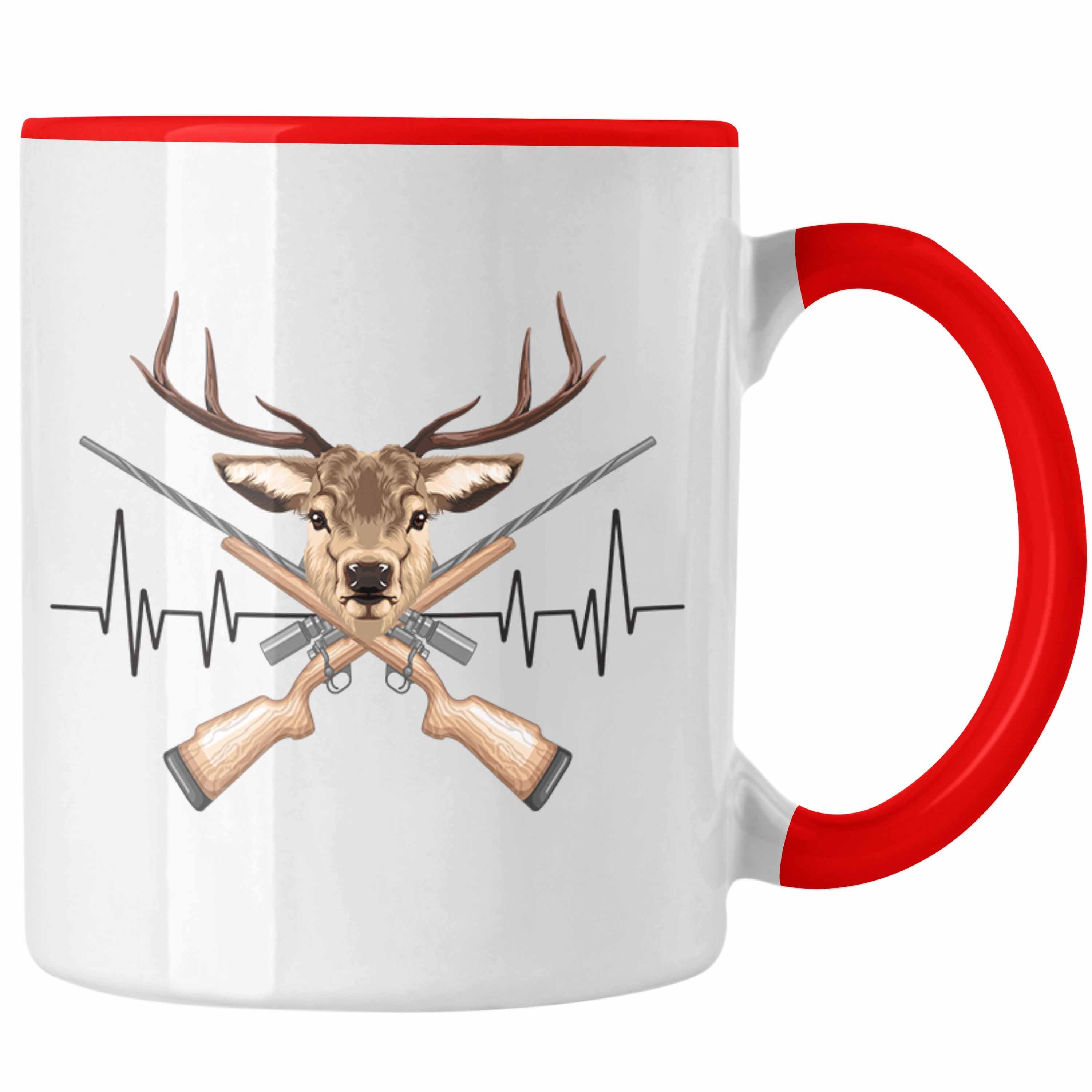 Trendation Jäger Tasse Reh Tasse Herzschlag Trendation für Gesche Hobby Rot Geschenk Jagd -