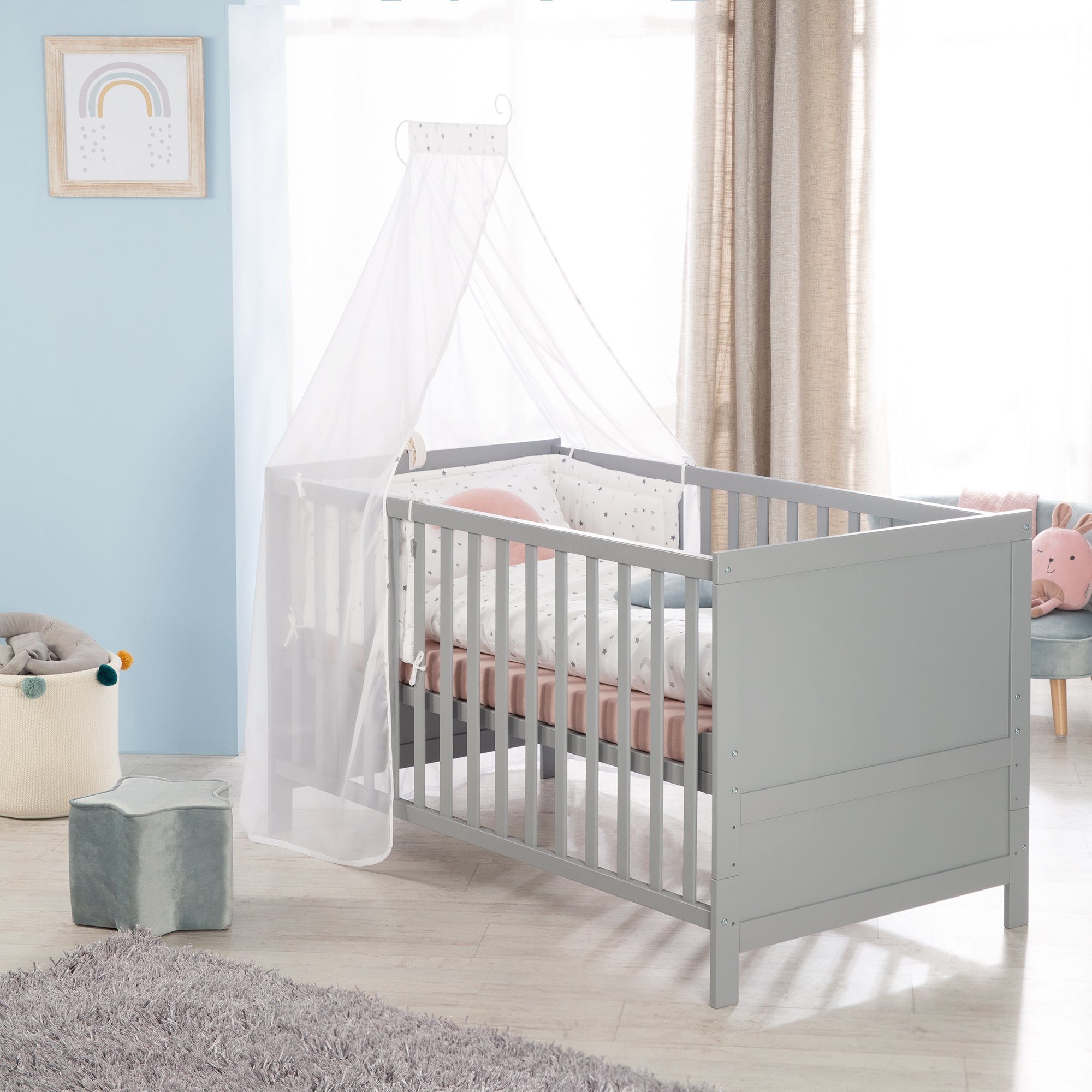 roba® Kinderbett umbaubar Gitterbett, höhenverstellbar, taupe zum Juniorbett