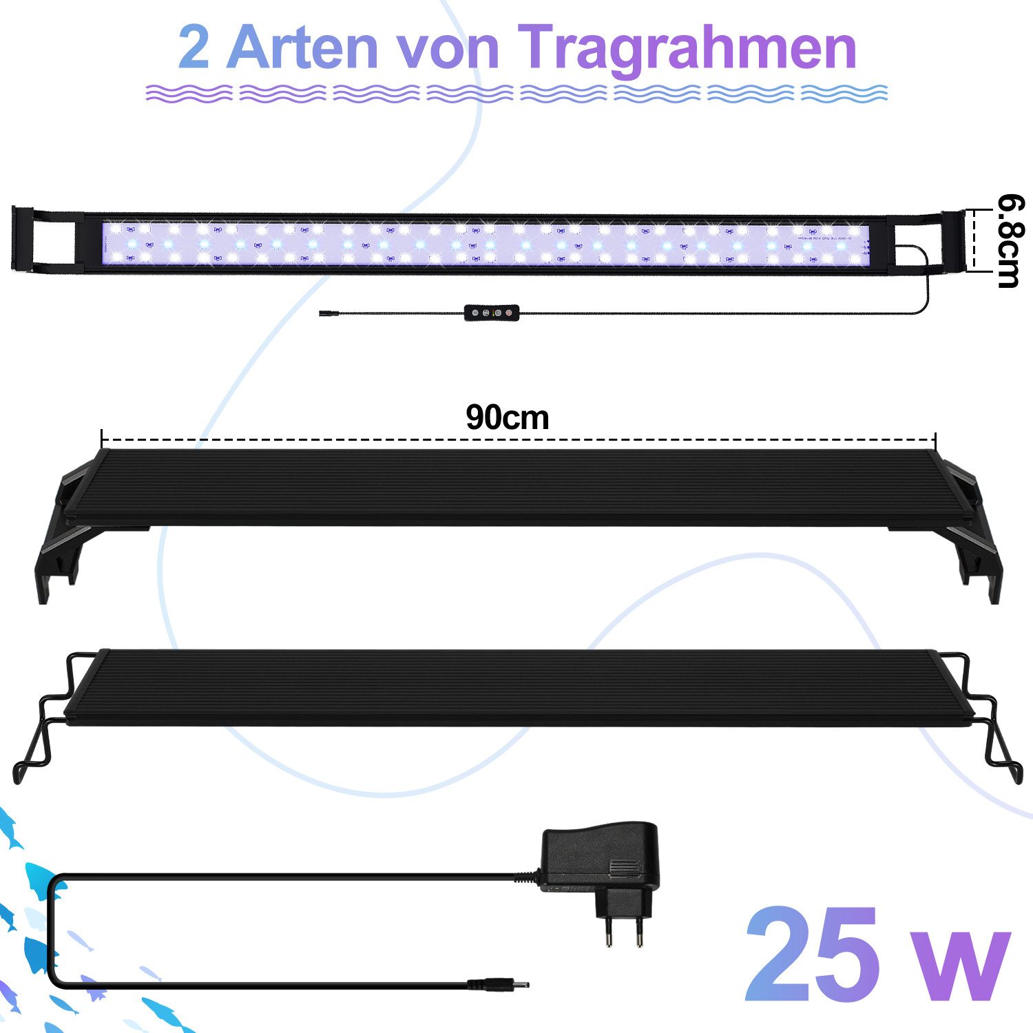 Clanmacy LED Aquariumleuchte 35-105cm LED Aquarium-Beleuchtung, Länge verstellbar, Energiesparend, 25W für 90-105cm aquarium