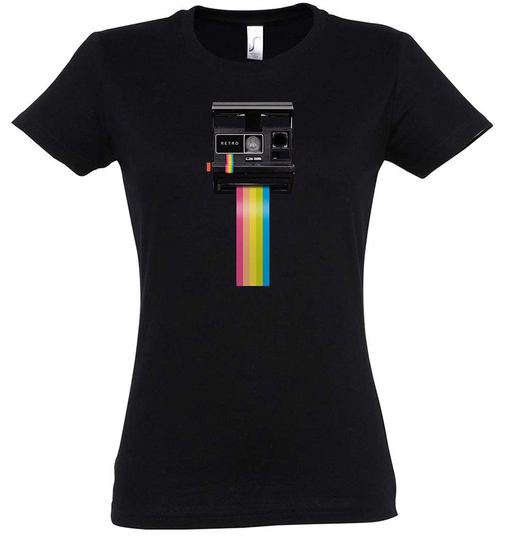 Urban Backwoods Print-Shirt Rainbow Camera Damen T-Shirt Fotograph 80s Fotograf Fotoapparat Kamera (1-tlg) Camera Sofortbild RegenbogenRetro Kamera
