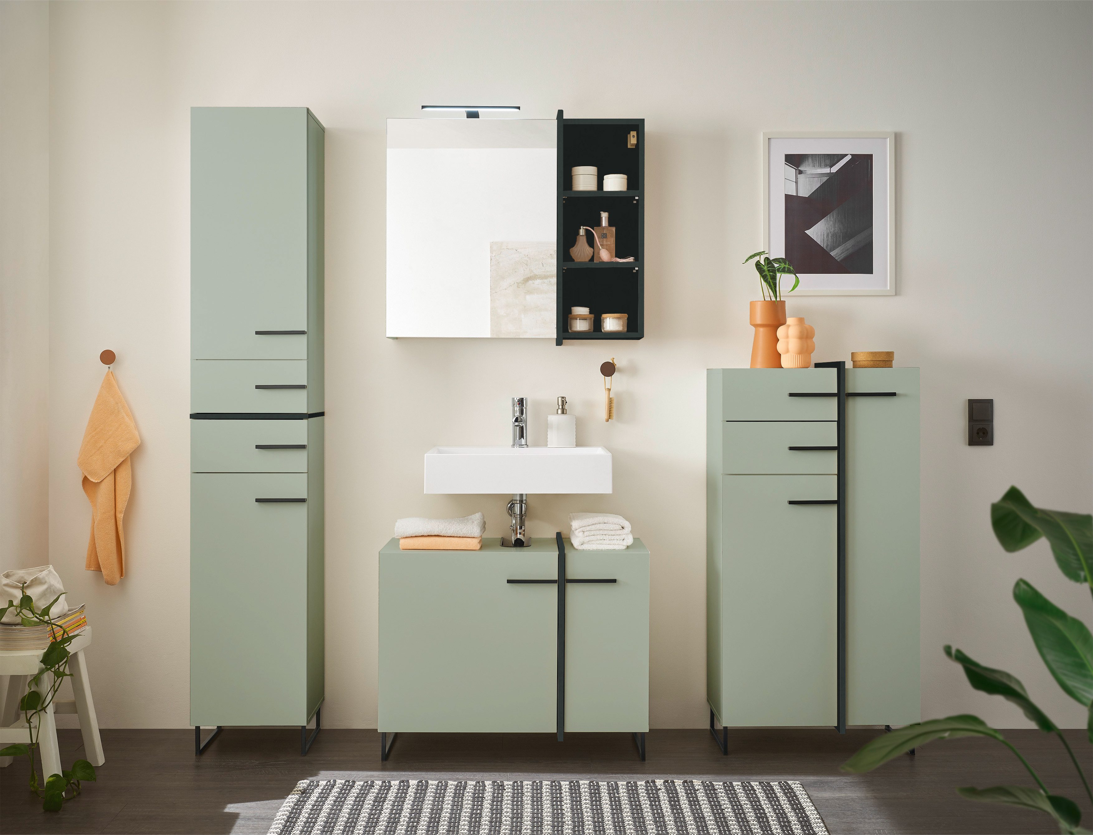 BASIC by Balculina Midischrank Palermo, BxHxT 60x119x35 cm (1-St) Breite 60cm, Softclose, Metallfüße