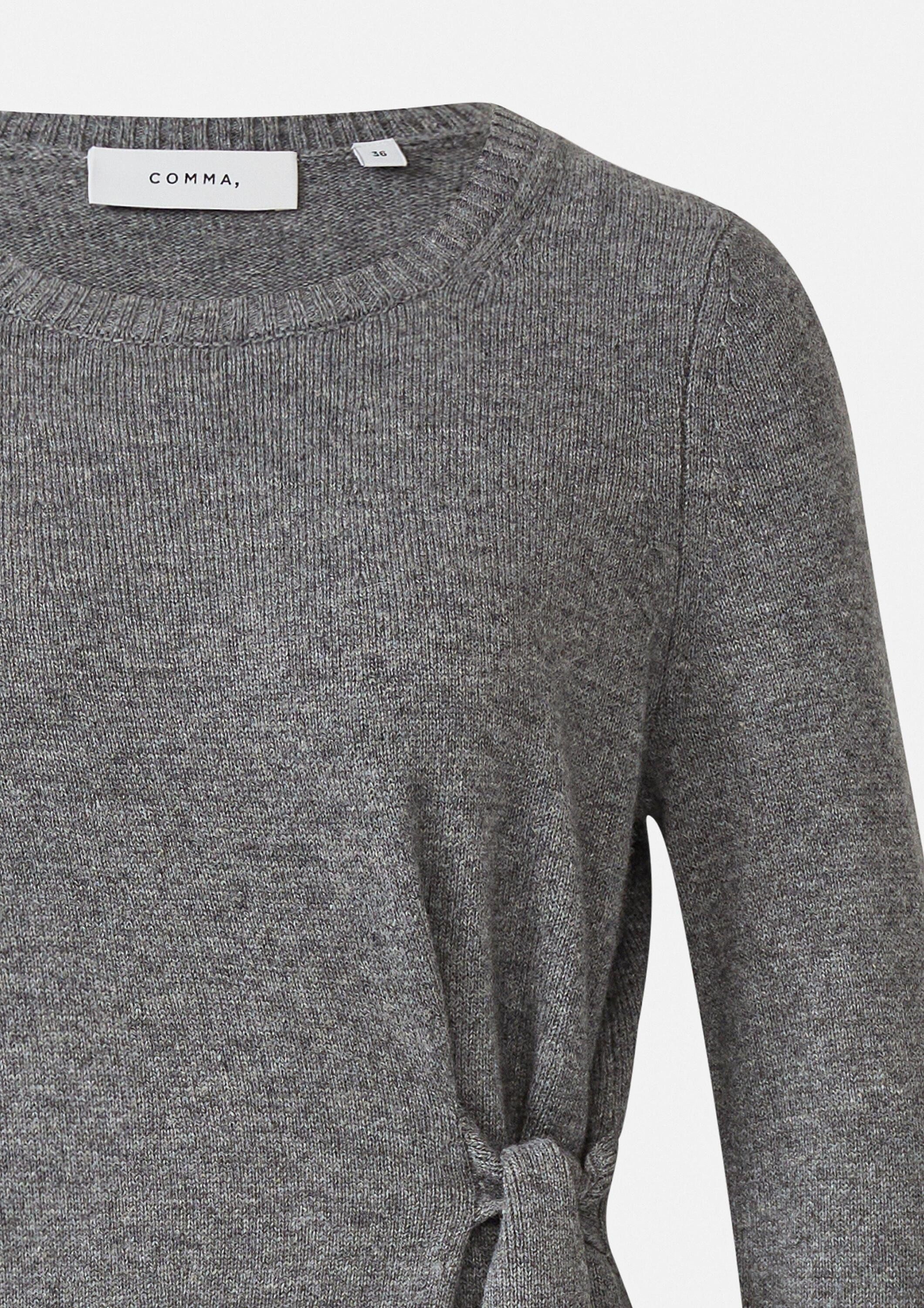 comma Longpullover Strickpullover Strickpullover aus Wollmix mit Bindedetail