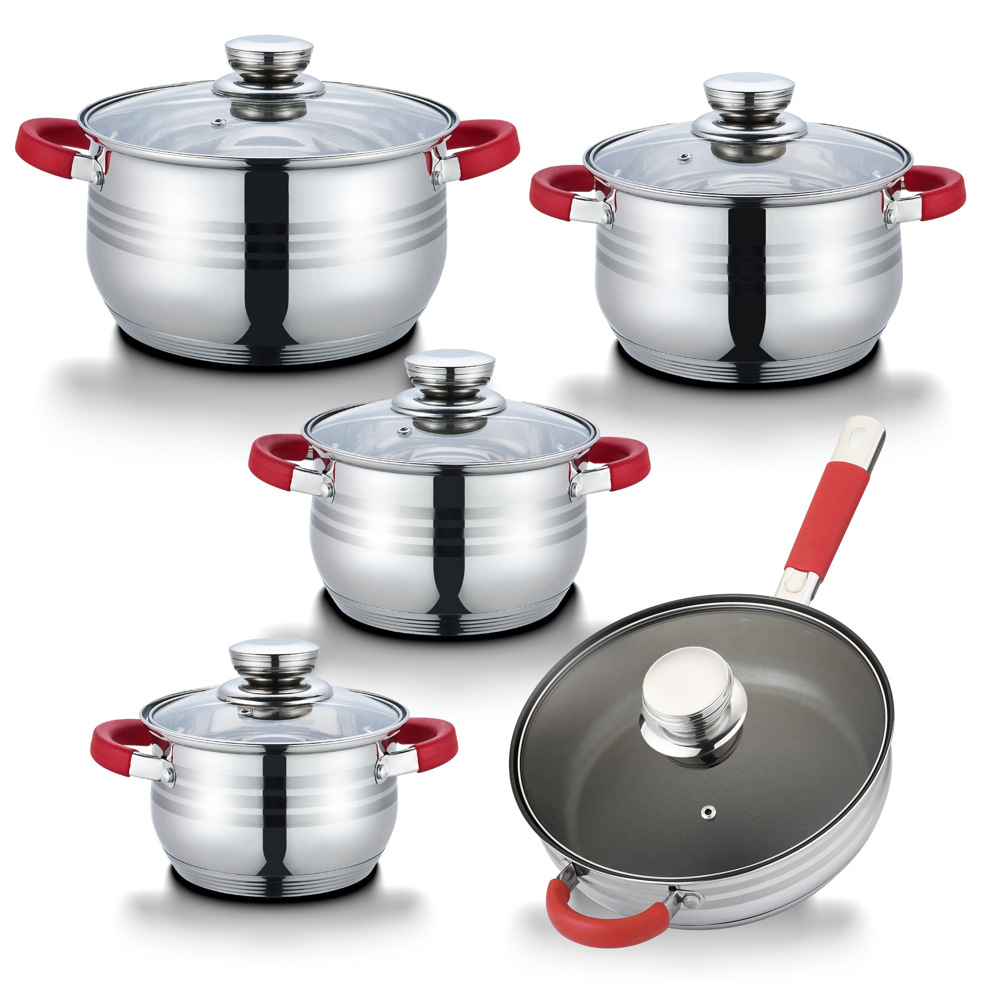 EsinHome Topf-Set Kochset Induktion Antihaft Pfanne Edelstahl Rostfrei Töpfe Glasdeckel, Edelstahl (Set, 10-tlg)