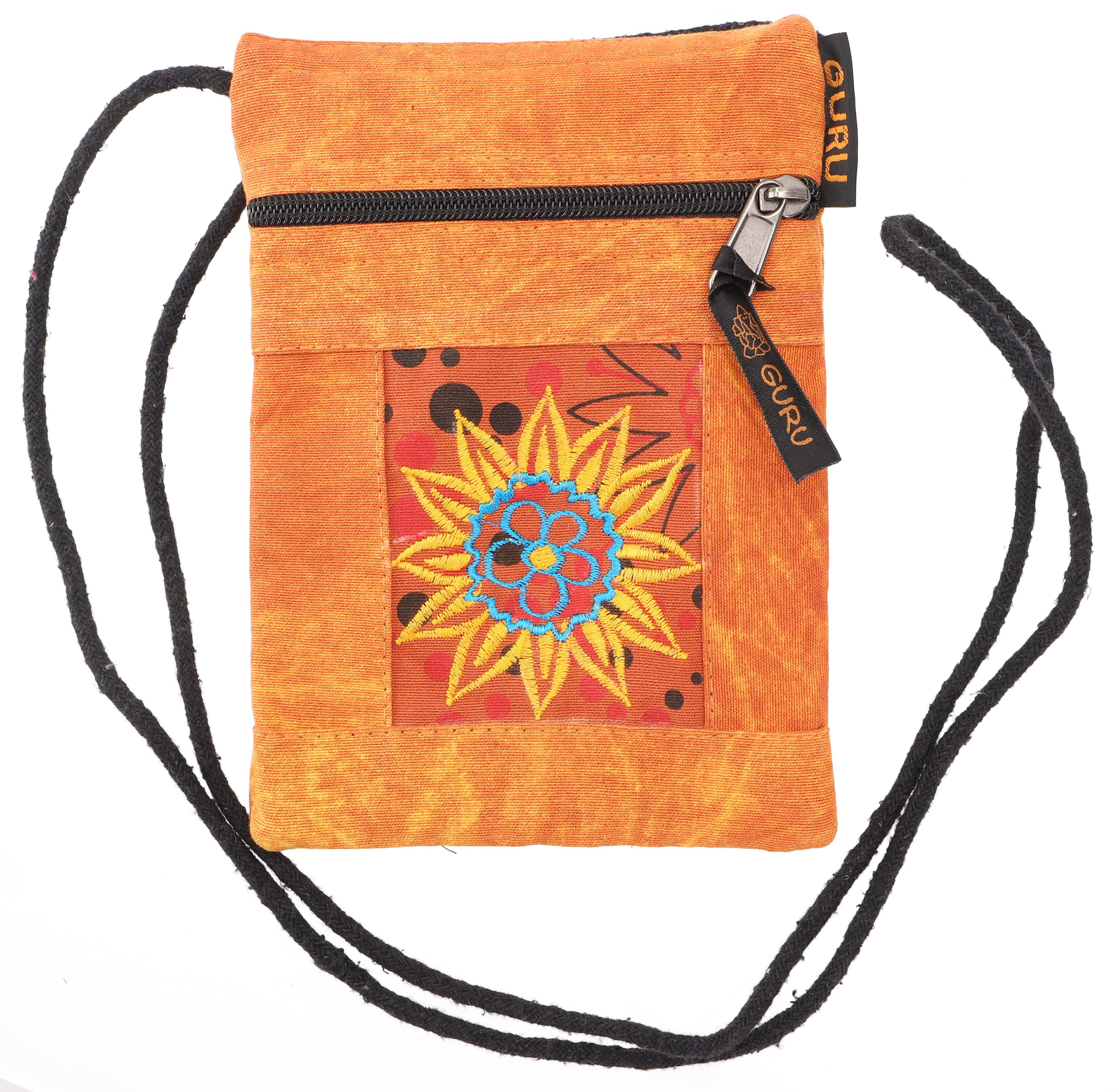 Guru-Shop Schultertasche Boho Brustbeutel, Passporttasche orange 