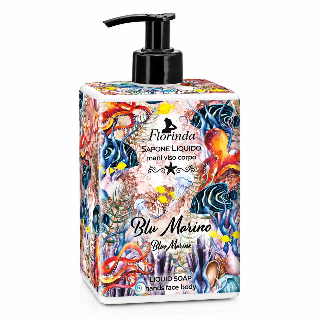 Florinda Flüssigseife Blu Marino / Blue Marine, 1-tlg., Italienische Luxus-Flüssigseife 500 ml