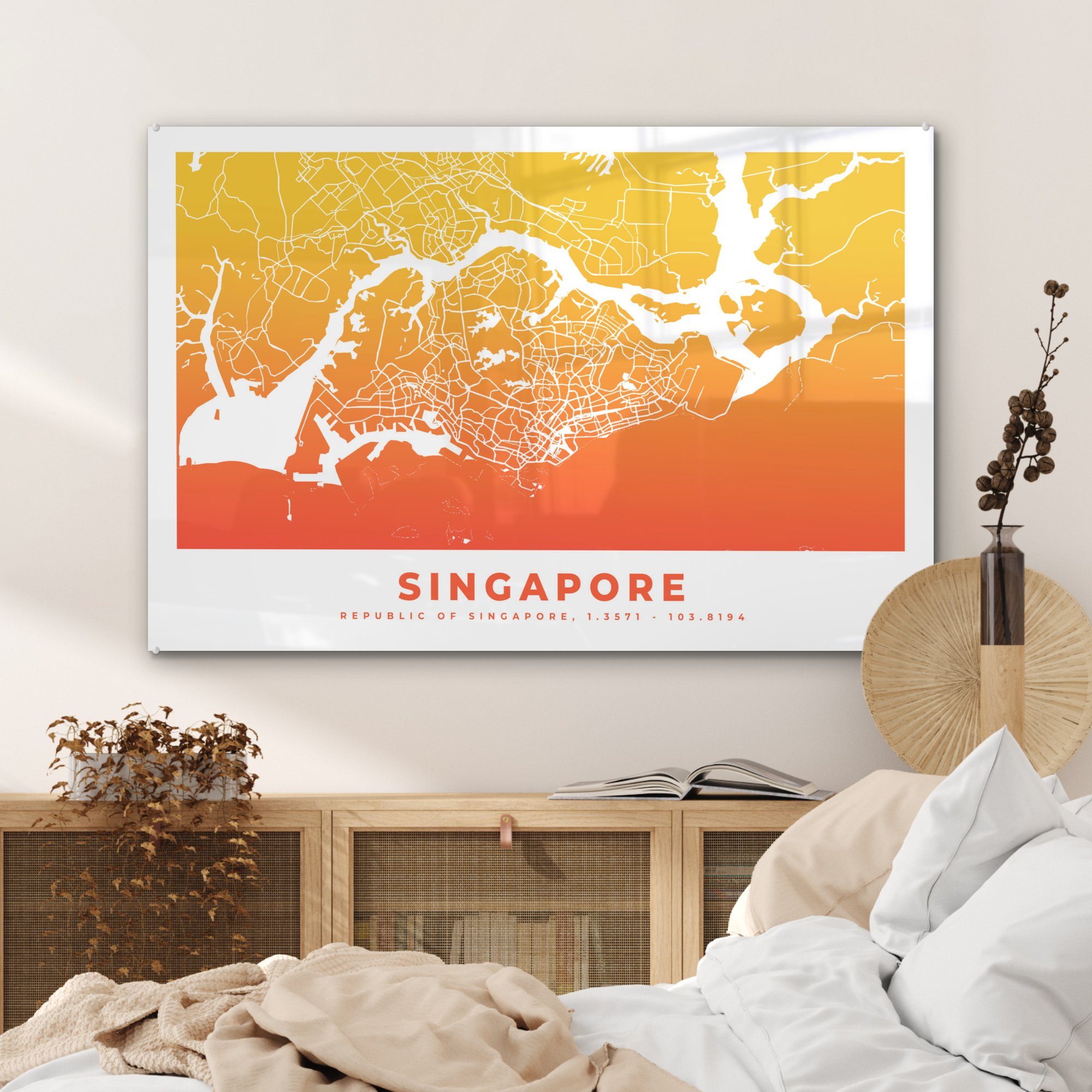 & Karte, Wohnzimmer - Acrylglasbilder MuchoWow Schlafzimmer Singapur Acrylglasbild St), (1