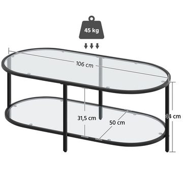 Yaheetech Couchtisch, Moderner Kaffeetisch mit 2 Ablagen Sofatisch aus Hartglas