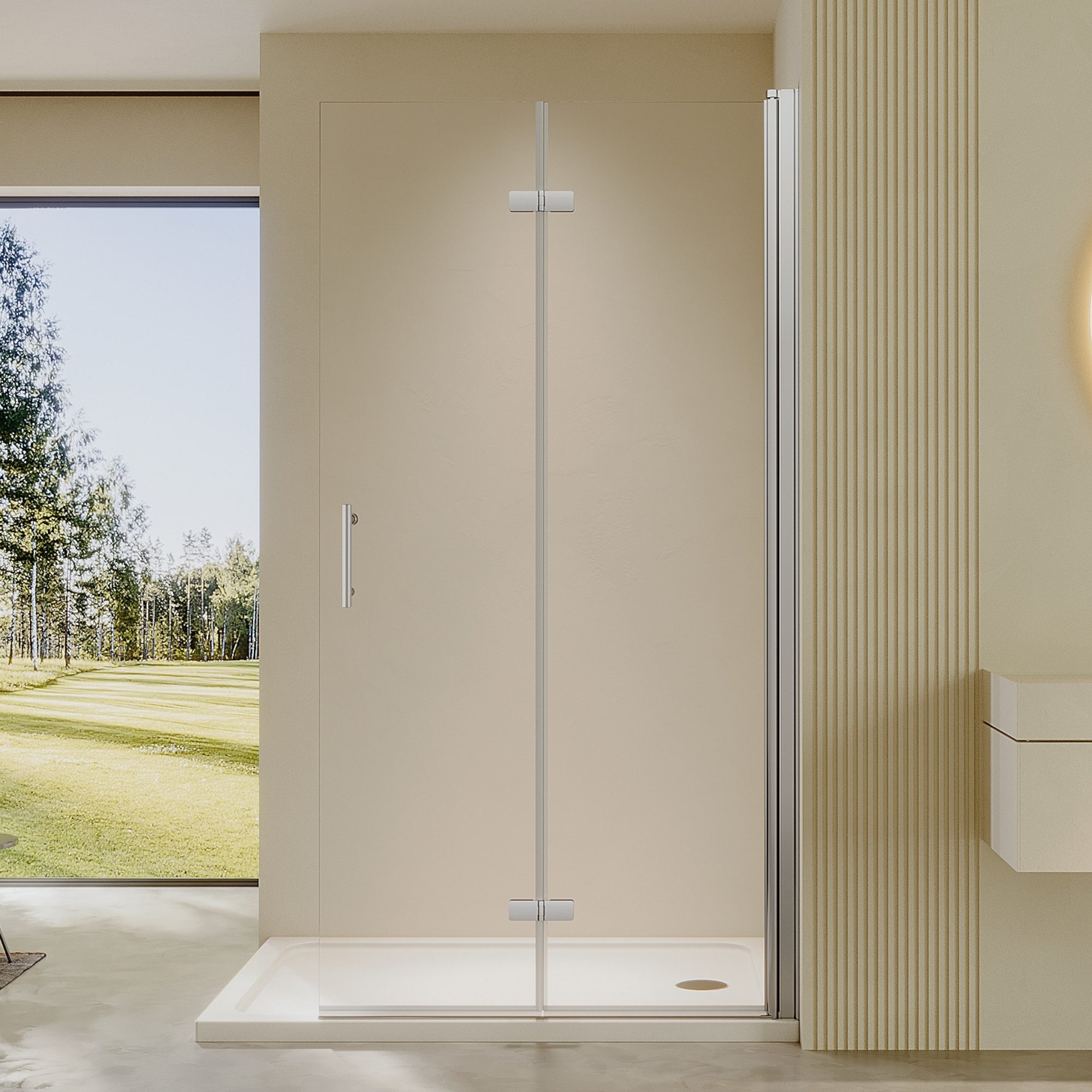 AmuseVera Walk-in-Dusche Duschwand Duschabtrennung Glaswand Faltwand Glas, Sicherheitsglas, (Set, Duschwand für Dusche), Drehfalttür Faltdusche Glaswand Duschfaltwand