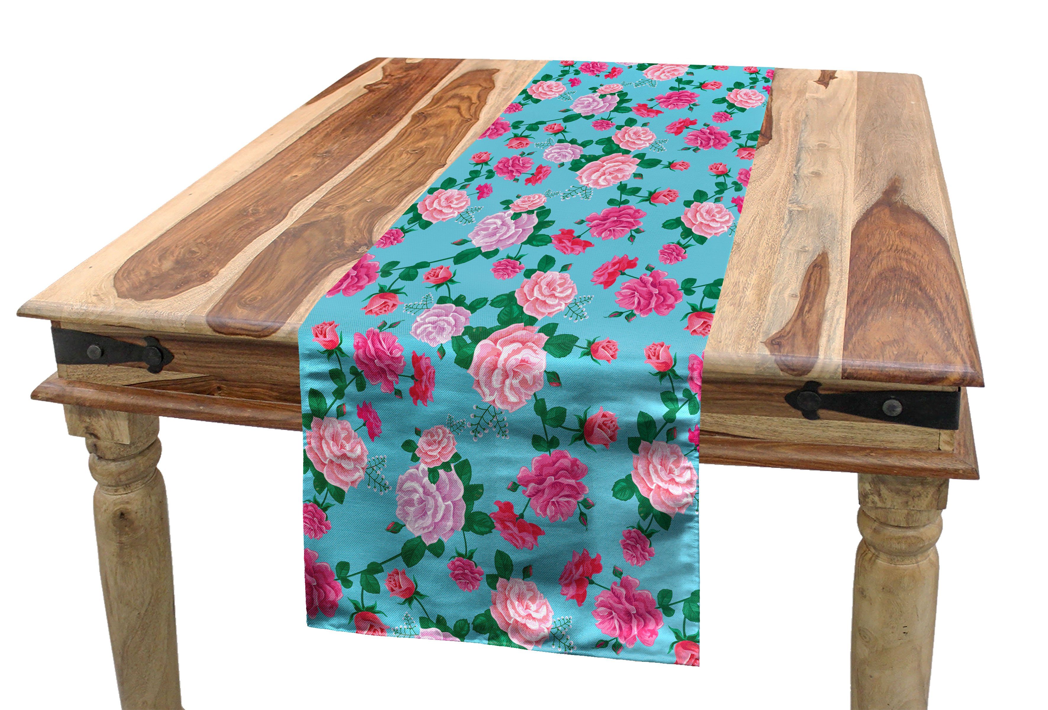 Abakuhaus Tischläufer Esszimmer Küche Rechteckiger Dekorativer Tischläufer, Vintage Rose Blumen Arrangement