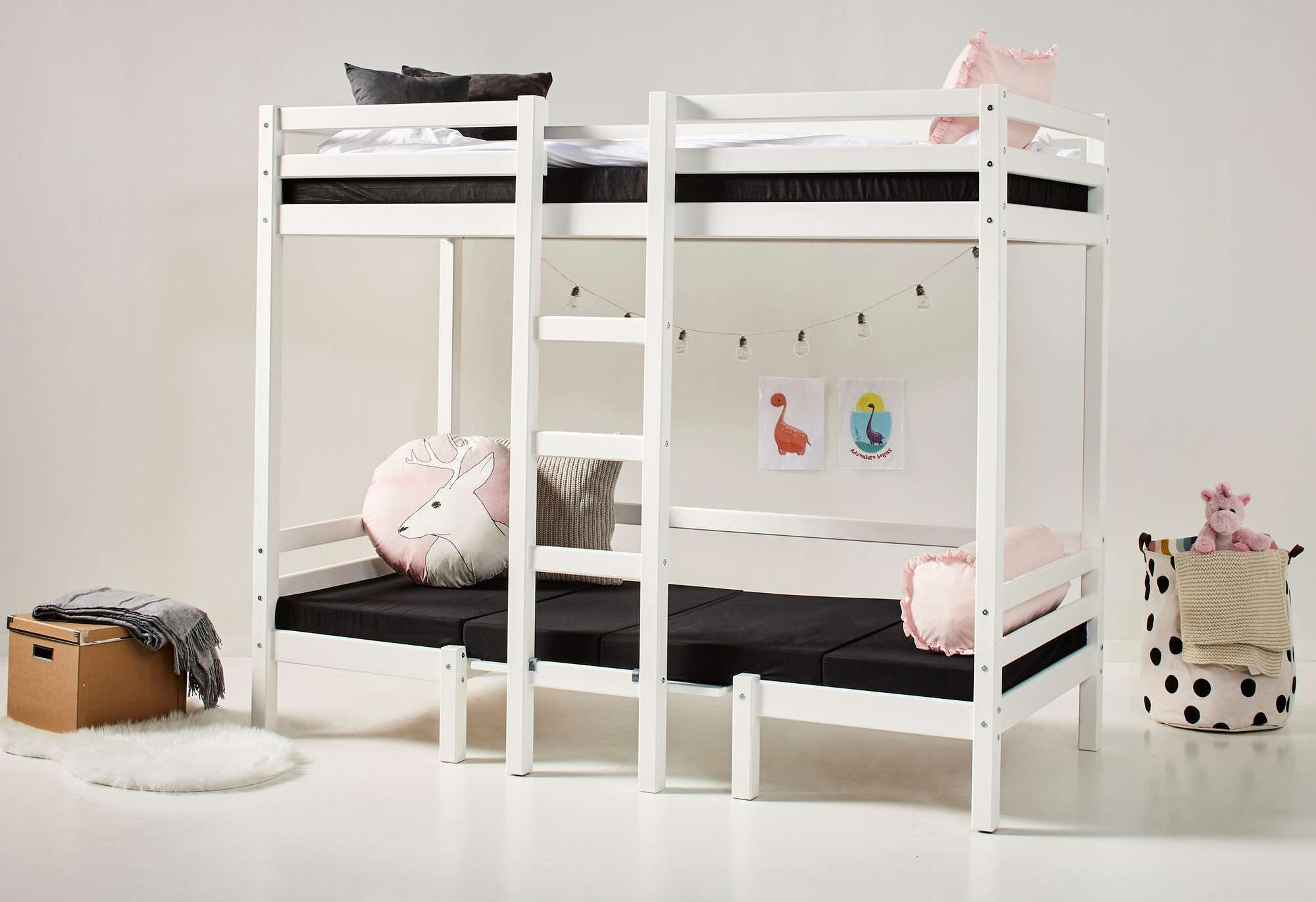 Hoppekids Etagenbett ECO Dream JUMBO Hochbett B/T/H 101/208/170 cm, umbaubar zum Etagenbett, Kissen-Set in Pink, Blau oder Schwarz für Sitzgruppe inkl. Tisch