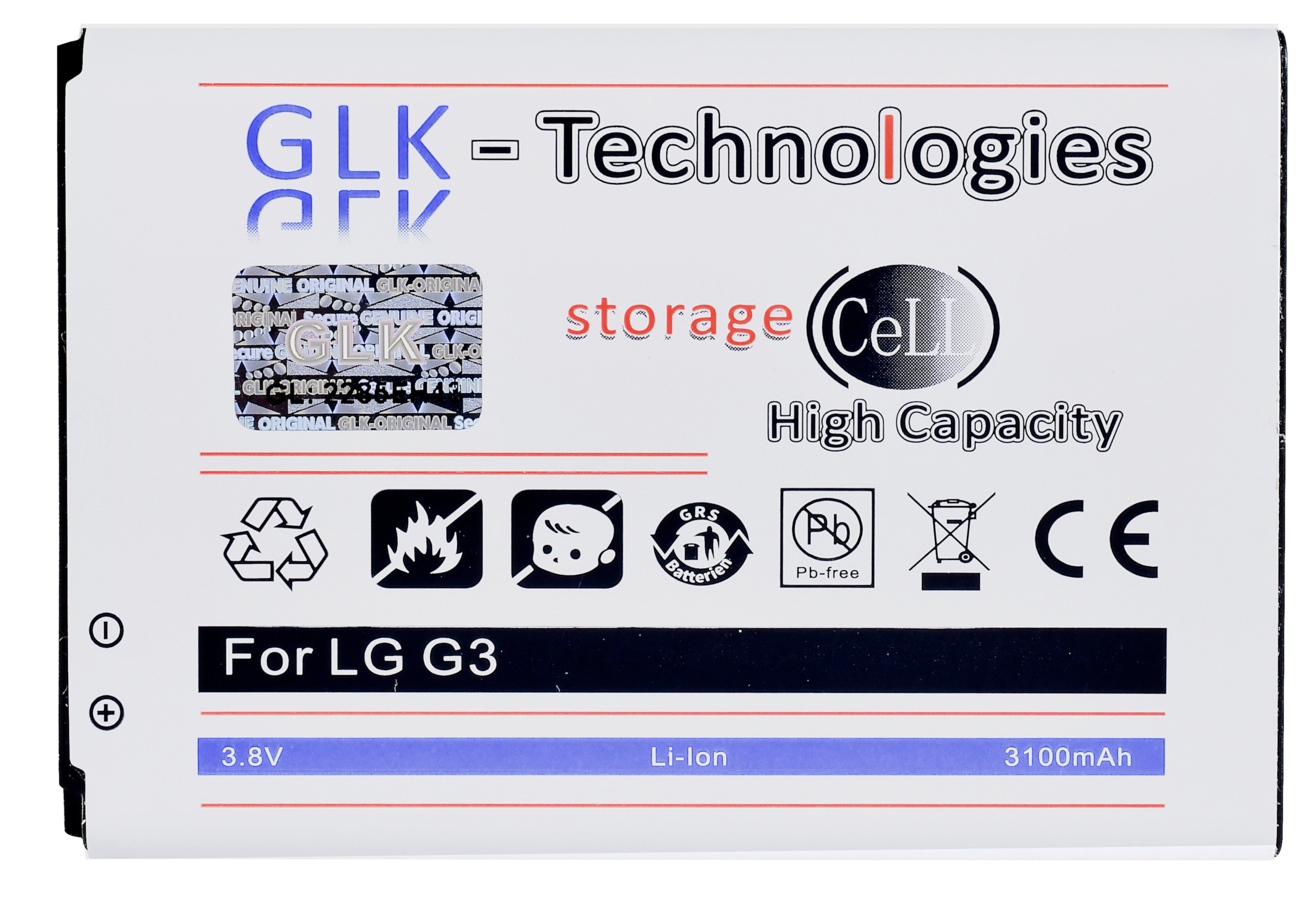 GLK-Technologies High Power Ersatzakku kompatibel mit 3100mAh (3.8 V) G3 3100 GLK-Technologies D855 LG D690 Original accu, D850 D851 D830 Smartphone-Akku LTE, Akku, mAh Battery