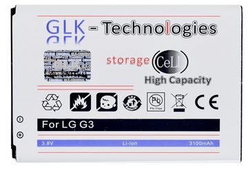 GLK-Technologies High Power Ersatzakku kompatibel mit LG G3 D855 D690 D830 D850 D851 LTE, Original GLK-Technologies Battery, accu, 3100mAh Akku, Smartphone-Akku 3100 mAh (3.8 V)