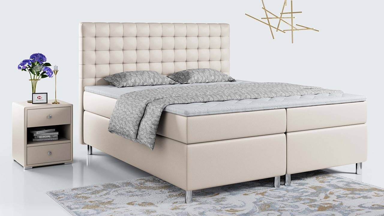 MKS MÖBEL Boxspringbett ASTI, Doppelbett mit Multipocket-Matratze - Polsterbett mit Bettkasten