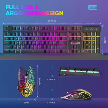 UrChoiceLtd T3 DrahtloseCombo orange beleuchtete 2.4G wiederaufladbare mechanische Tastatur- und Maus-Set, 2400DPI 6 Tasten Optische LED-Gaming-Maus + kostenlose Gaming-Mauspads