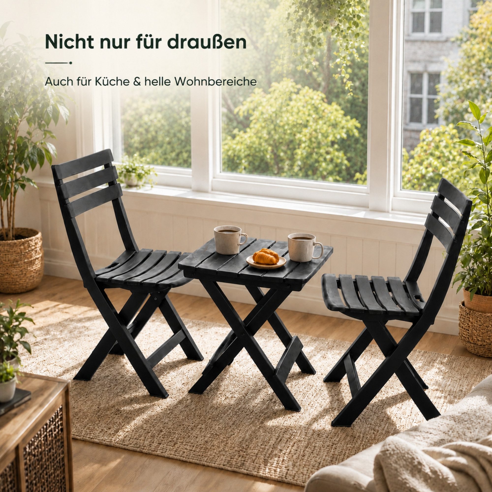 BigDean Gartenstuhl 2X Gartenstuhl und 1 Gartentisch klappbar Anthrazit Wetterfest (Set, 3 St), Platzsparende Maße, Pflegeleichte Oberfläche, Made in Italy – Bild 5 von 5