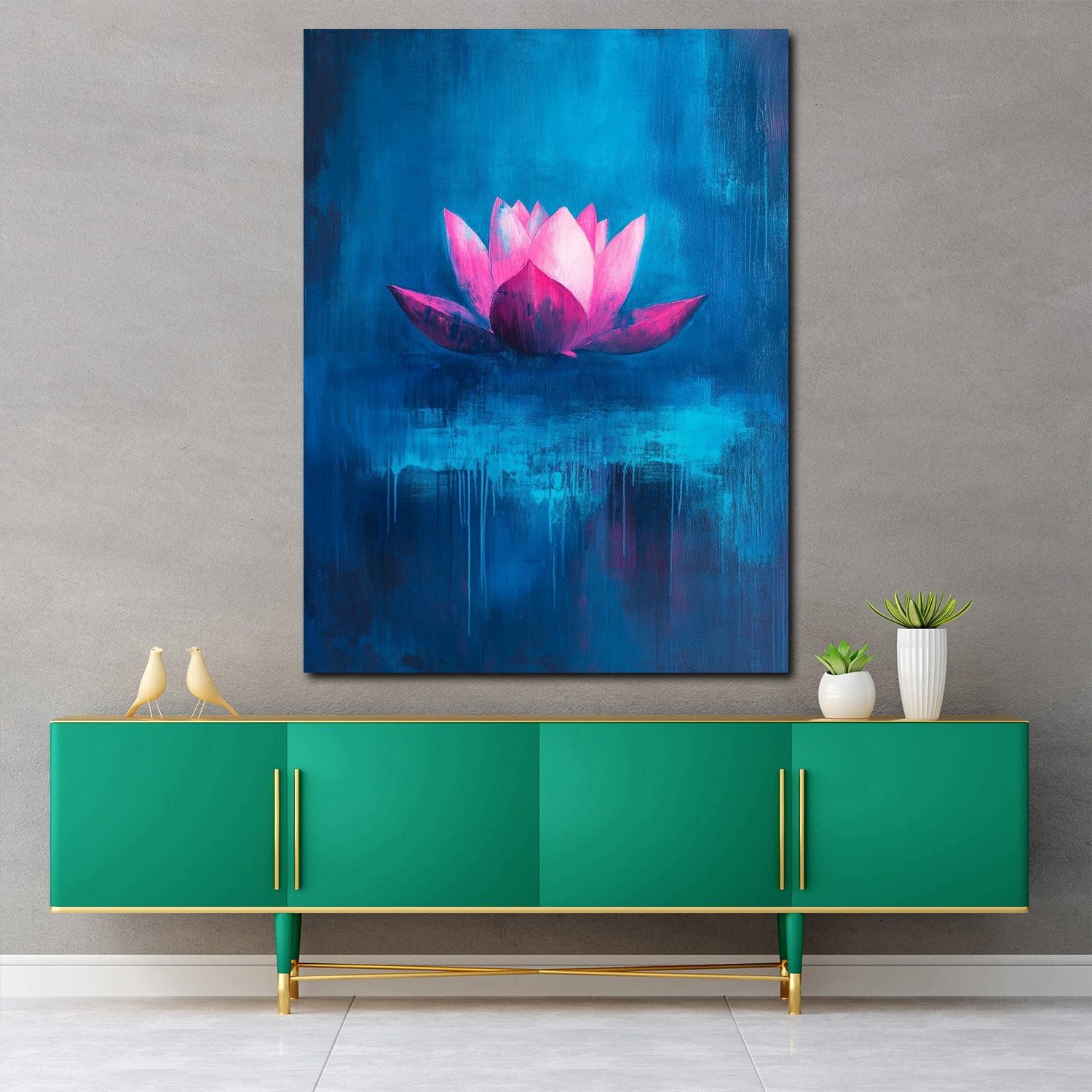 Artedinoi Leinwandbild Lotusblume abstrakt Pink Blau Leinwandbild Wandbild Kunstdruck XL Wand, Lotusblume in Pink-Blau