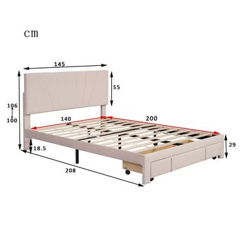 Celya Polsterbett Bettgestell 140x200cm Bett mit Lattenrost, Kopfteil, 1 Schublade, Hautfreundliches Doppelbett aus Samtstoff