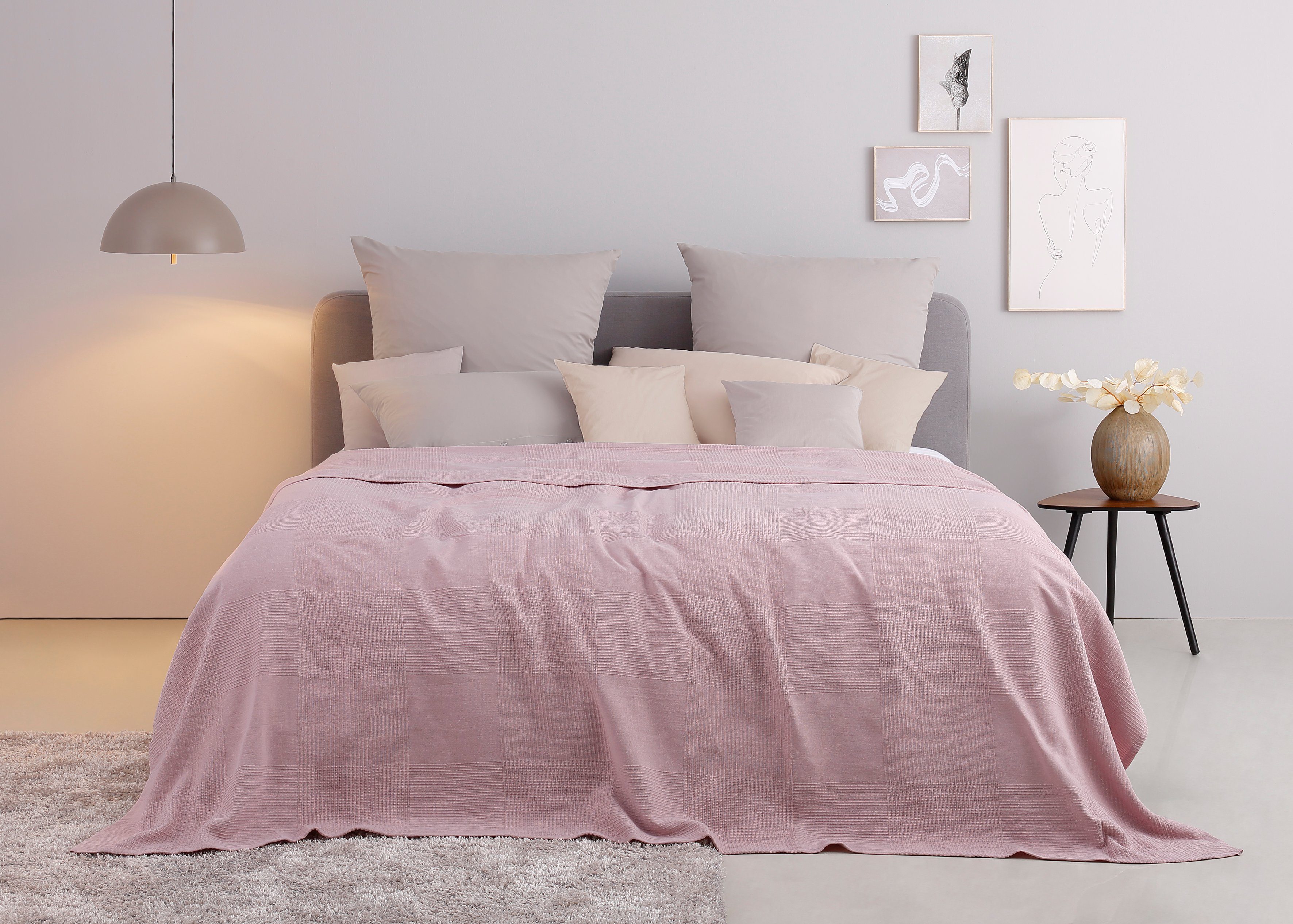 OTTO home Tagesdecke Mira, leichte Tagesdecke aus 100% Baumwolle, uni Überwurf, ohne Füllung