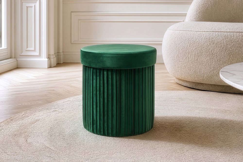 riess-ambiente Polsterhocker ÉLAN 40cm grün - Samt, faltbar, mit Stauraum, platzsparend, modern (Einzelartikel, 1 St), Eleganter Sitzhocker - ideal f. Ankleide, Flur, Wohnzimmer & Garderobe