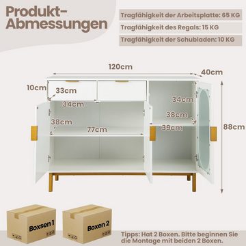 COSTWAY Küchenbuffet mit Arbeitsplatte, Schubladen & Schrank, Weiß, Holz