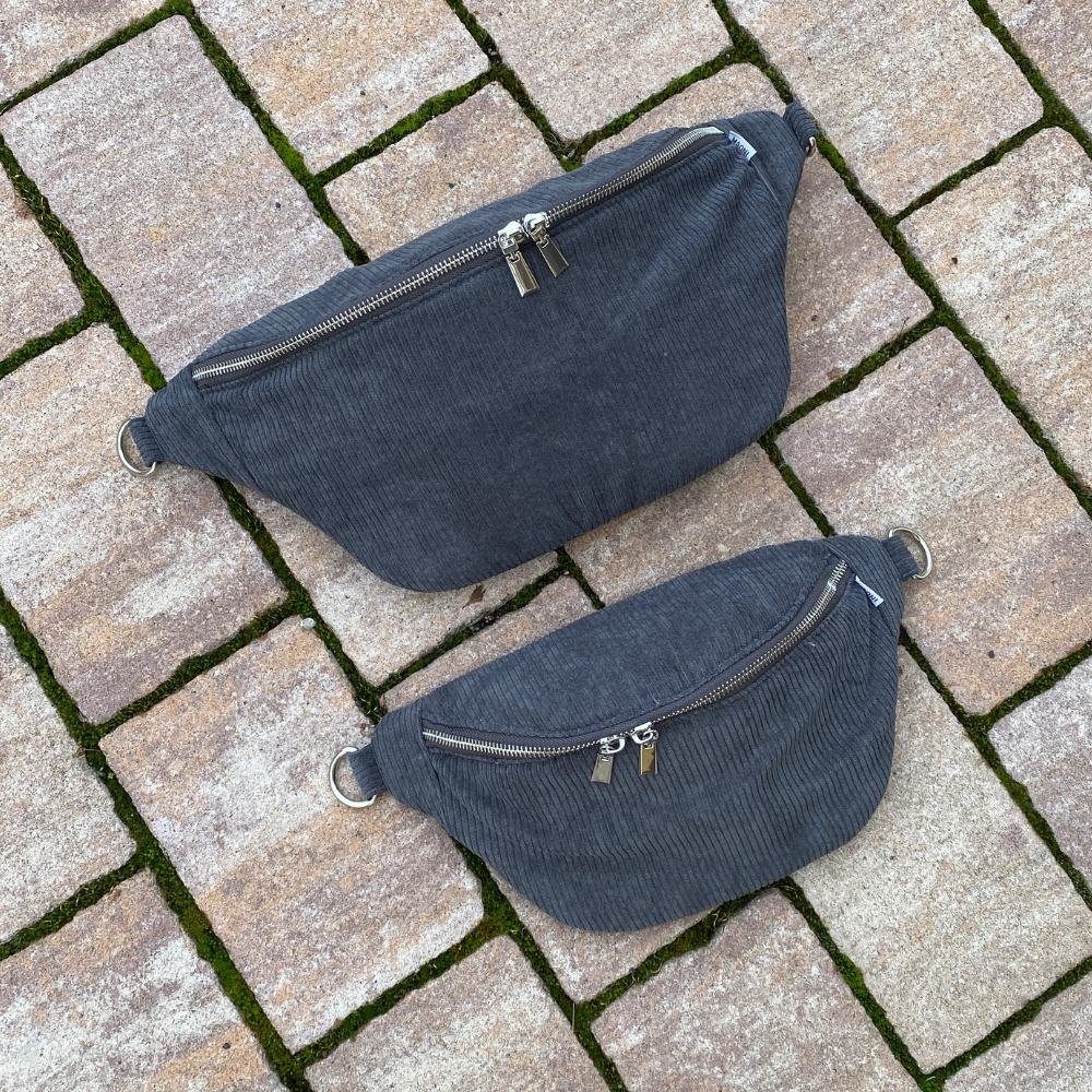 MAONI Bauchtasche Cord Dunkelgrau mit zwei Taschengurten, vegan – Bild 4 von 5