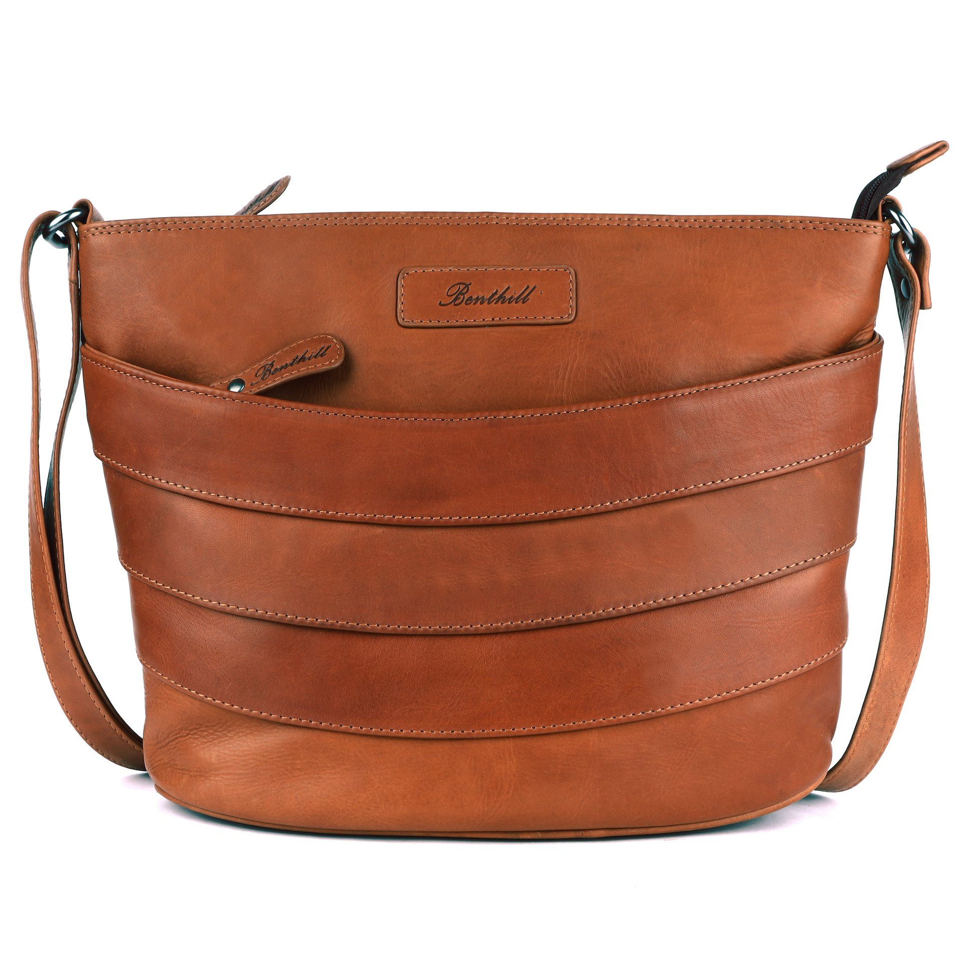 Benthill Umhängetasche Damen Echt Leder Handtasche Shopper Vintage Umhängetasche, Schultergurt / Umhängegurt Reißverschlussfach – Bild 2 von 5