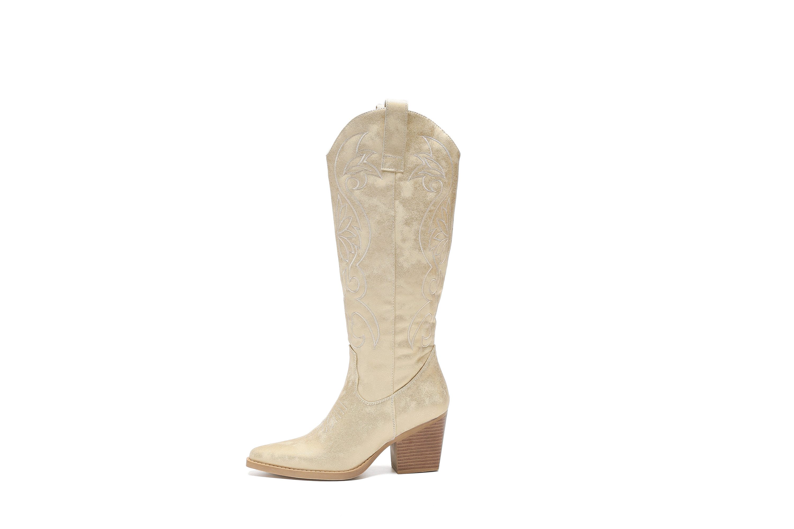 Salinyang Damen Cowboy Stiefel Western Style mit Stickerei & Reißverschluss Cowboystiefel