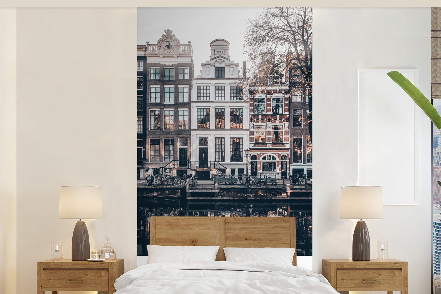 MuchoWow Fototapete Niederlande - Amsterdam - Haus - Wasser, Matt, bedruckt, (2 St), Vliestapete für Wohnzimmer Schlafzimmer Küche, Fototapete
