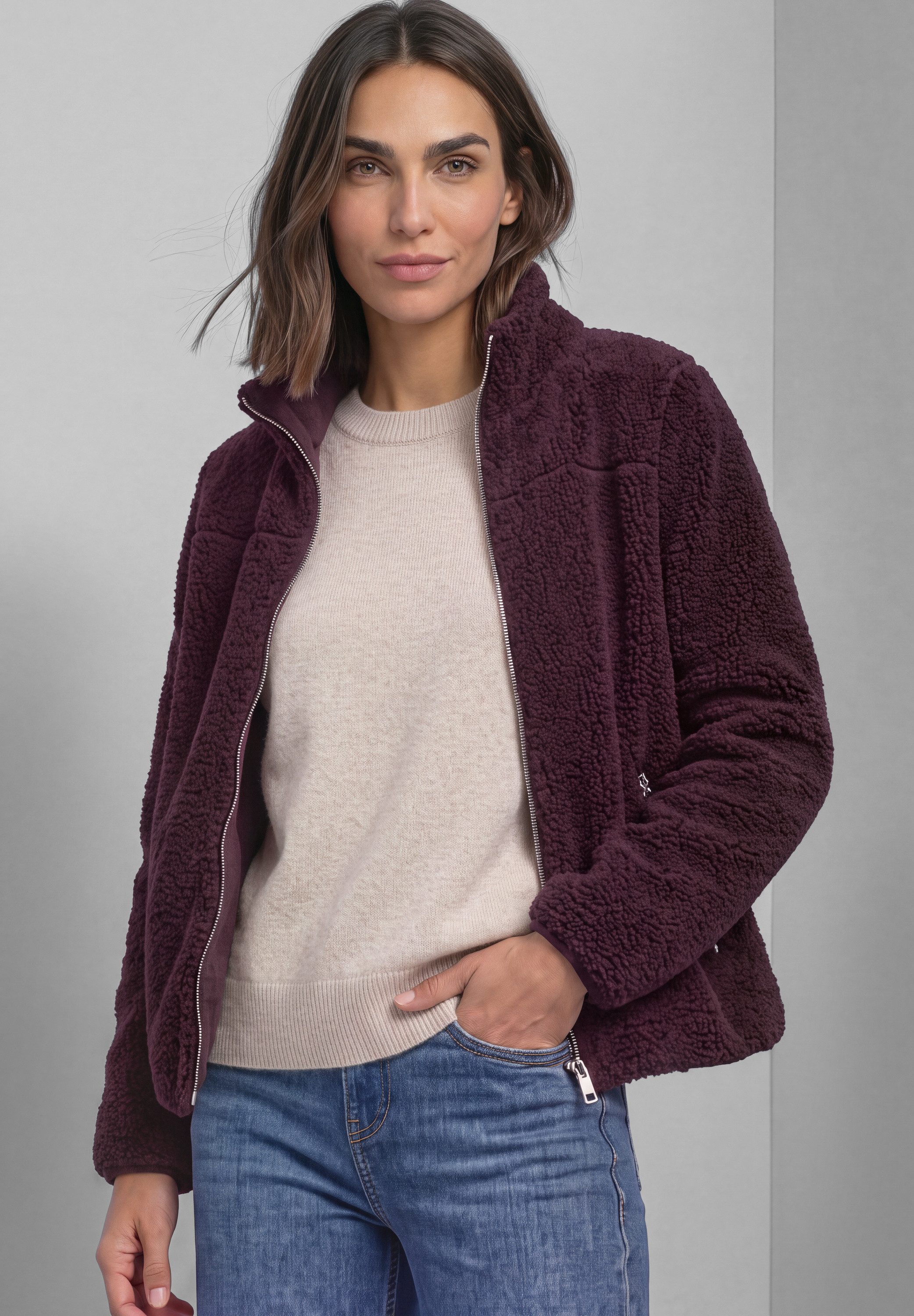 STREET ONE Fellimitatjacke mit Stehkragen